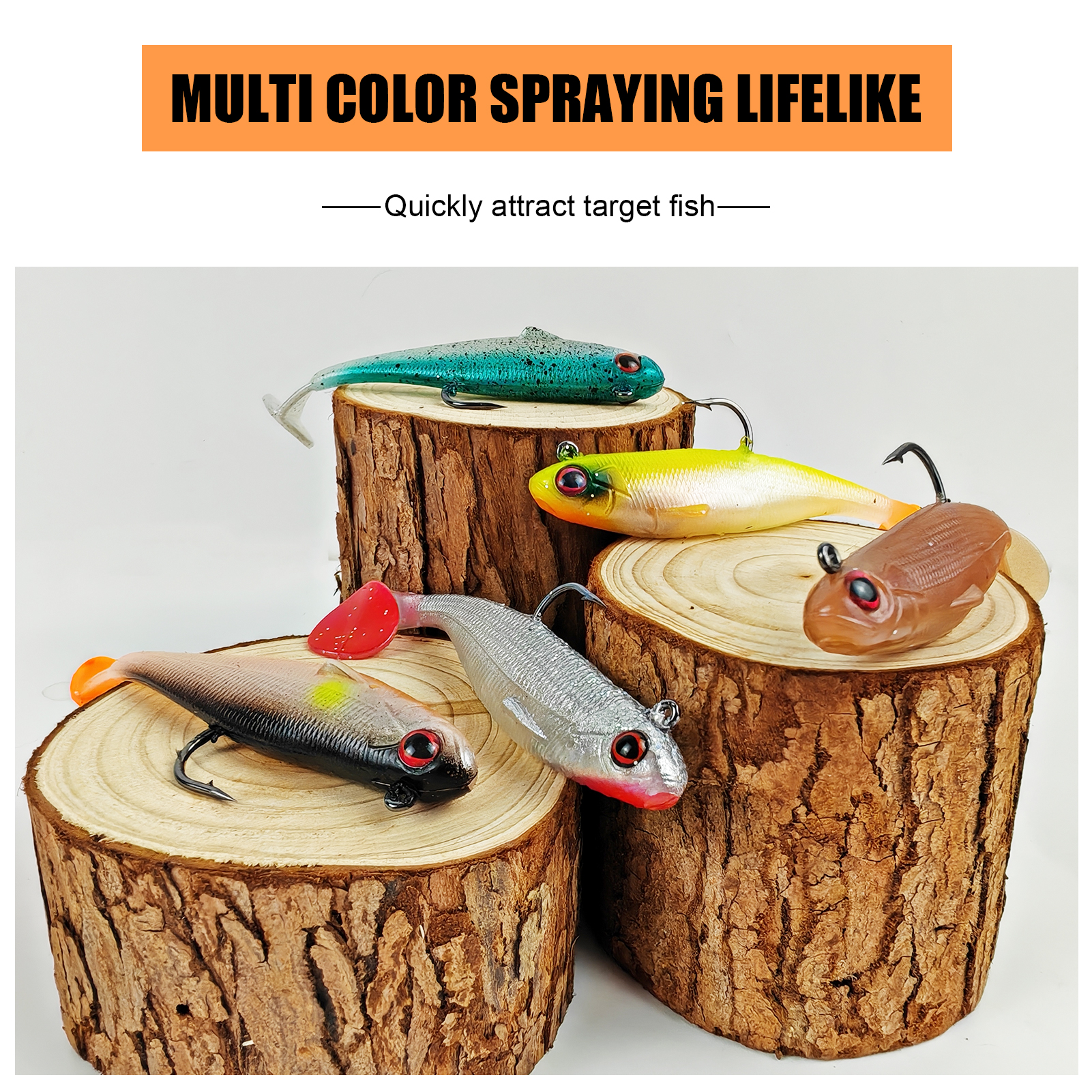 FREE FISHER 5pc Soft Fishing Lures Paddle Swimbait,8.5cm/12.3g Fishing Jig Head Hook Artificial Baits,Pre-Rigged T-tail Wobblers