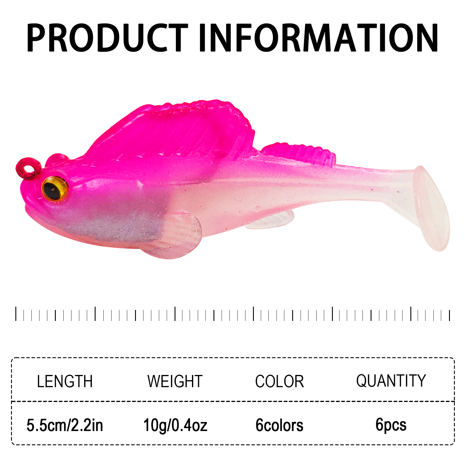 FREE FISHER 6pcs/Lot Weedless Soft Fishing Lures,5.5cm 10g/8cm 20g Pre-Rigged Paddle Tail Swimbaits,Jig Head Bait for Bass Trout Walleye