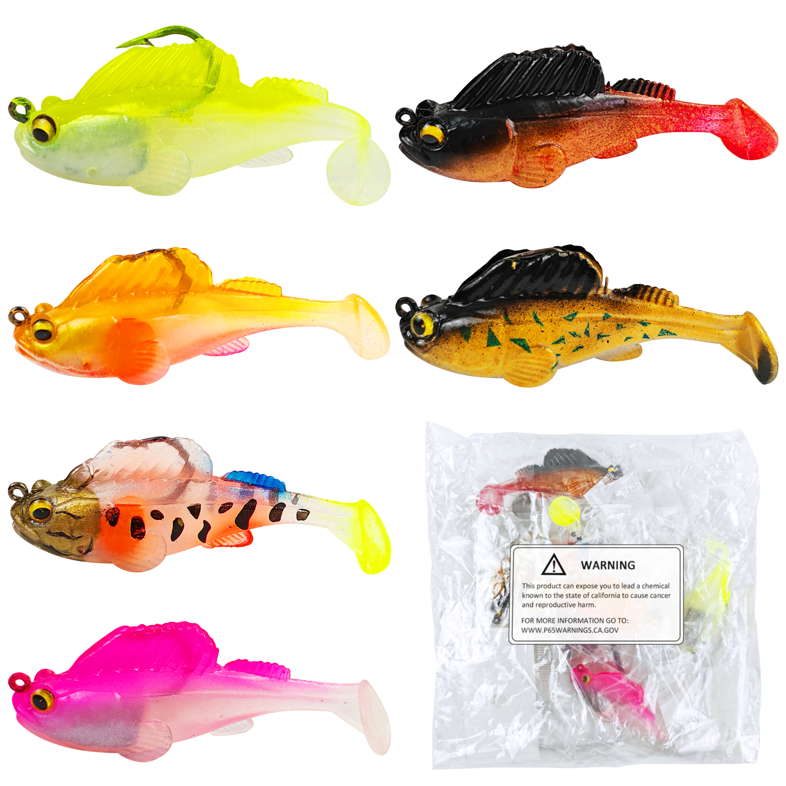 FREE FISHER 6pcs/Lot Weedless Soft Fishing Lures,5.5cm 10g/8cm 20g Pre-Rigged Paddle Tail Swimbaits,Jig Head Bait for Bass Trout Walleye