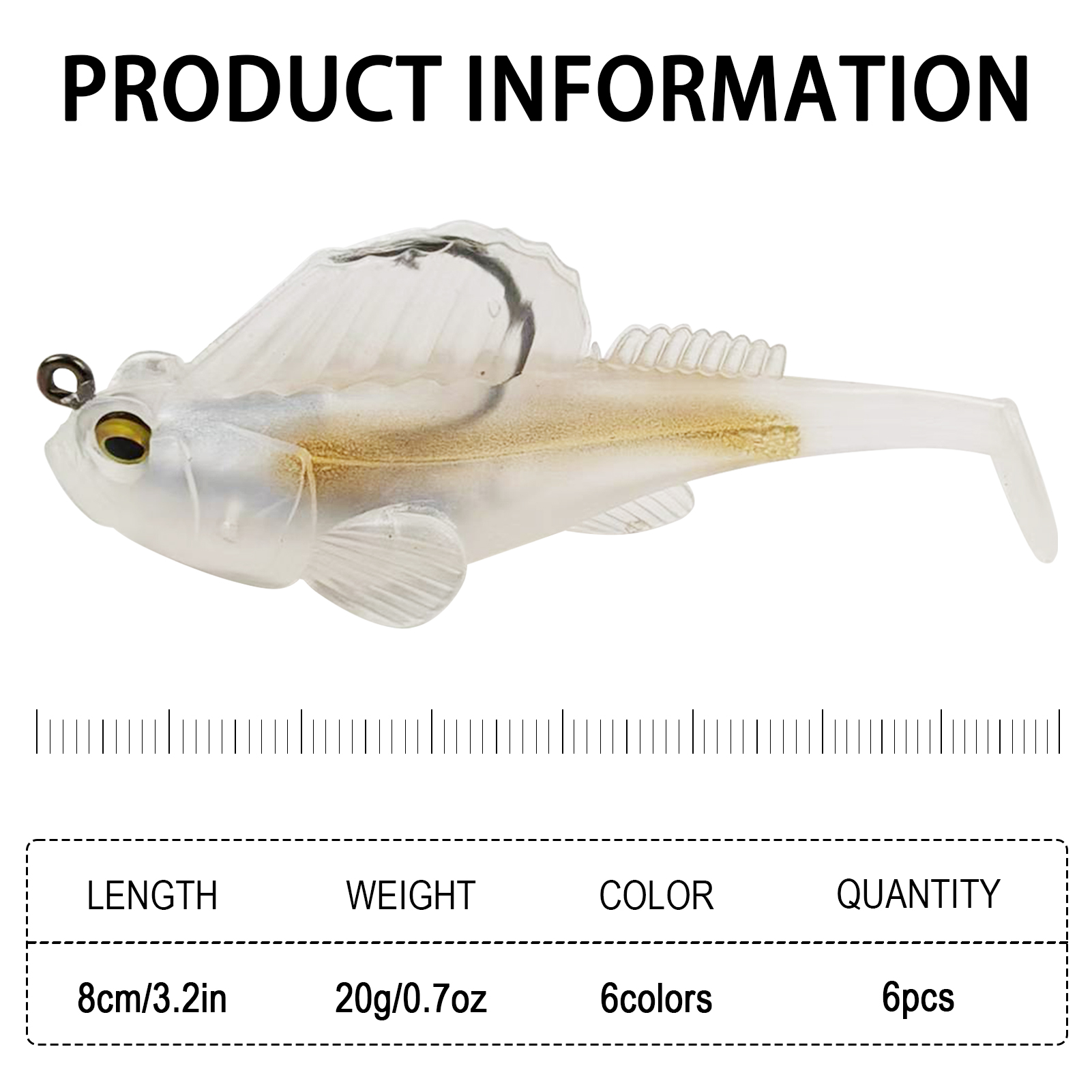 FREE FISHER 6pcs/Lot Weedless Soft Fishing Lures,5.5cm 10g/8cm 20g Pre-Rigged Paddle Tail Swimbaits,Jig Head Bait for Bass Trout Walleye