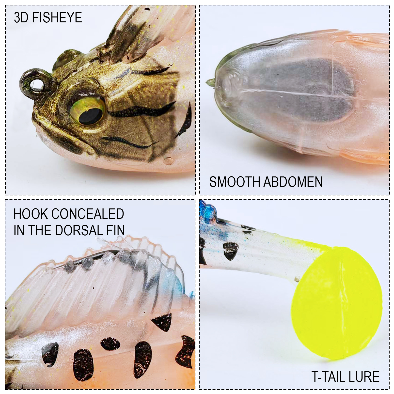 FREE FISHER 6pcs/Lot Weedless Soft Fishing Lures,5.5cm 10g/8cm 20g Pre-Rigged Paddle Tail Swimbaits,Jig Head Bait for Bass Trout Walleye