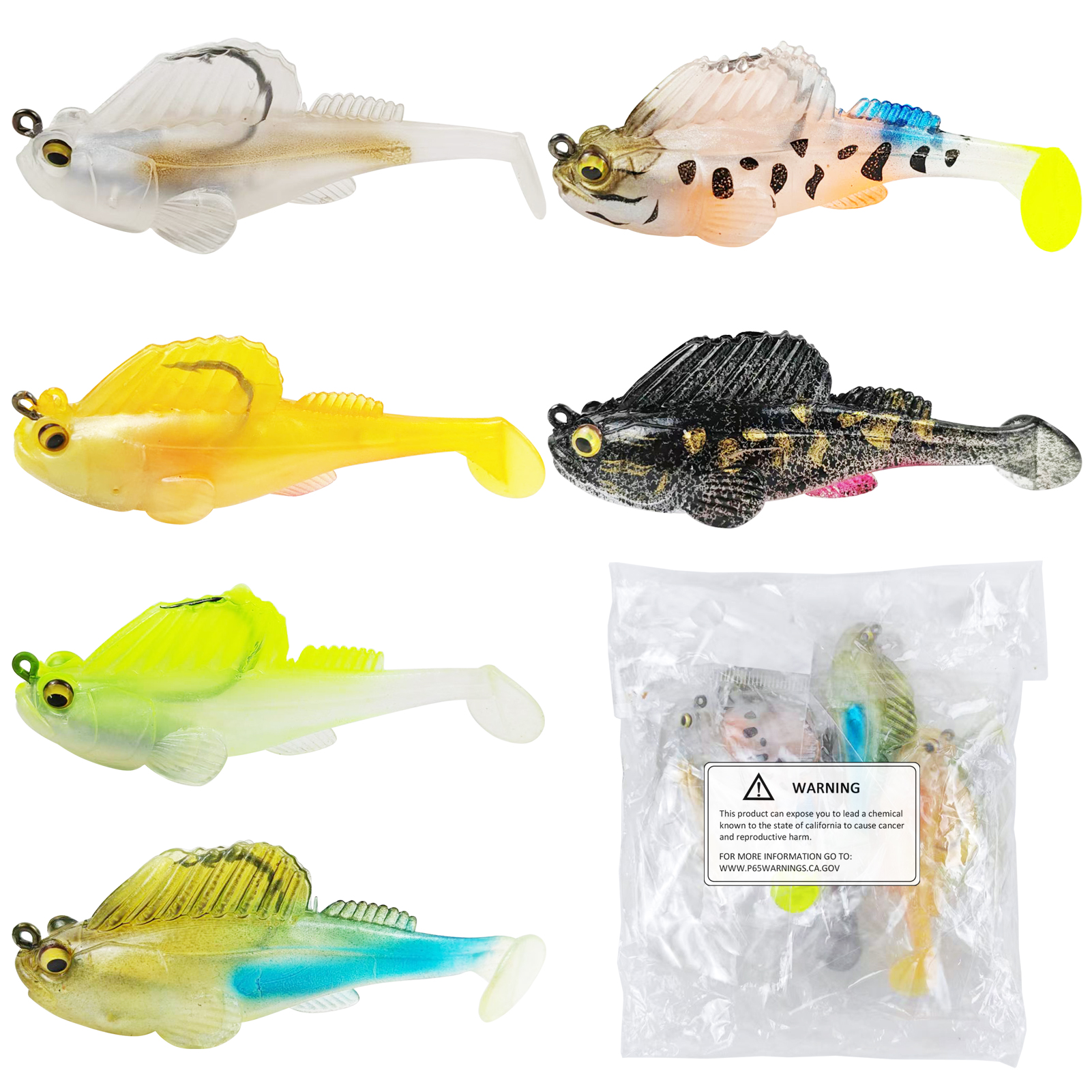 FREE FISHER 6pcs/Lot Weedless Soft Fishing Lures,5.5cm 10g/8cm 20g Pre-Rigged Paddle Tail Swimbaits,Jig Head Bait for Bass Trout Walleye