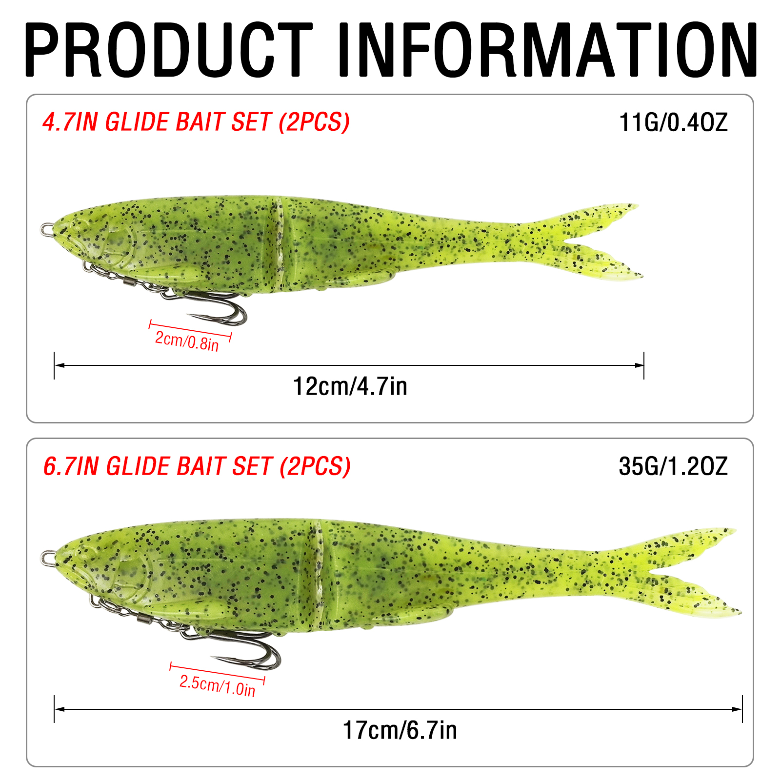 FREE FISHER 2pcs/Lot Soft Glide Baits,Bass Fishing 12cm 11g/17cm 35g Lures with Hook,3D Fisheyes Jointed Swimbaits for Saltwater 