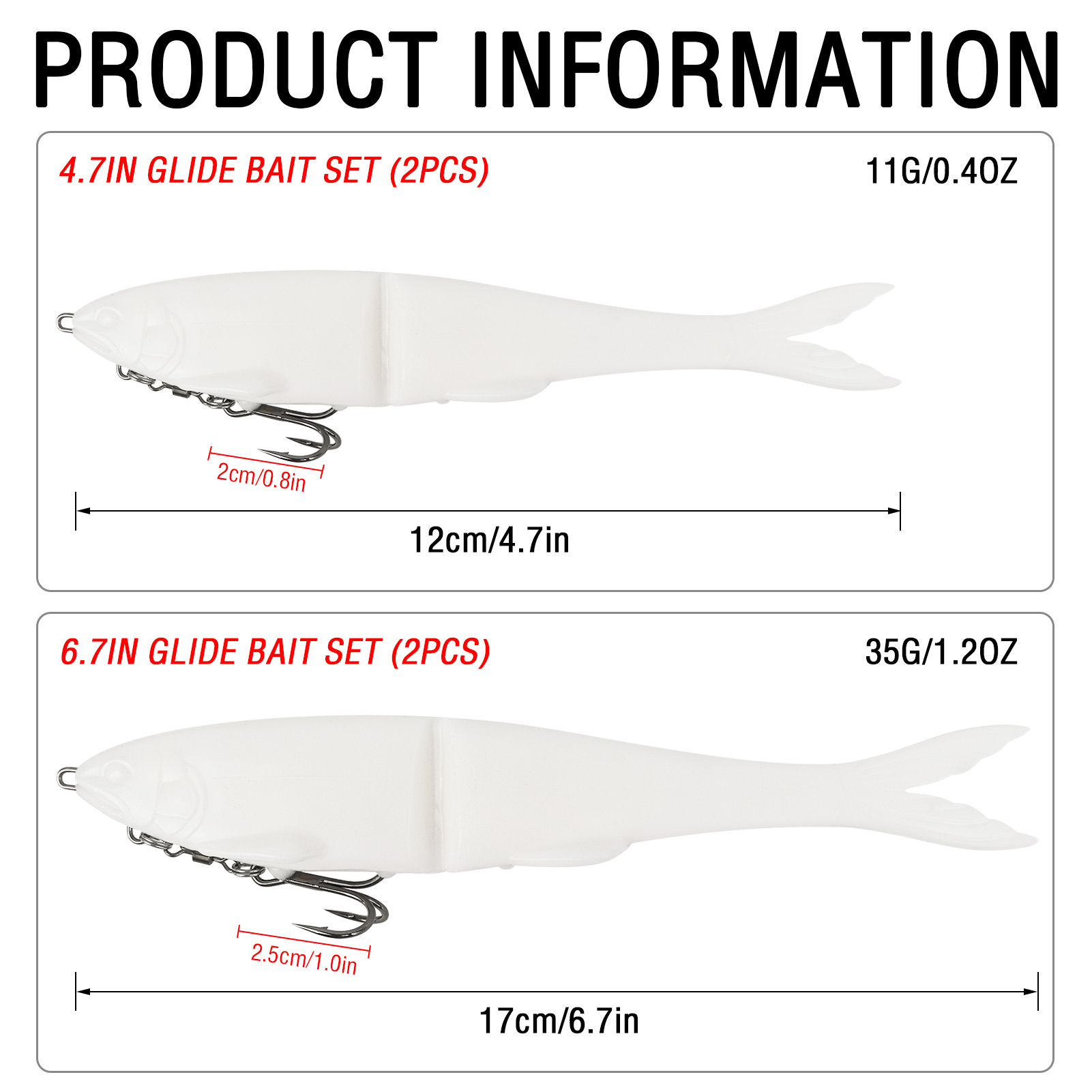 FREE FISHER 2pcs/Lot Soft Glide Baits,Bass Fishing 12cm 11g/17cm 35g Lures with Hook,3D Fisheyes Jointed Swimbaits for Saltwater 