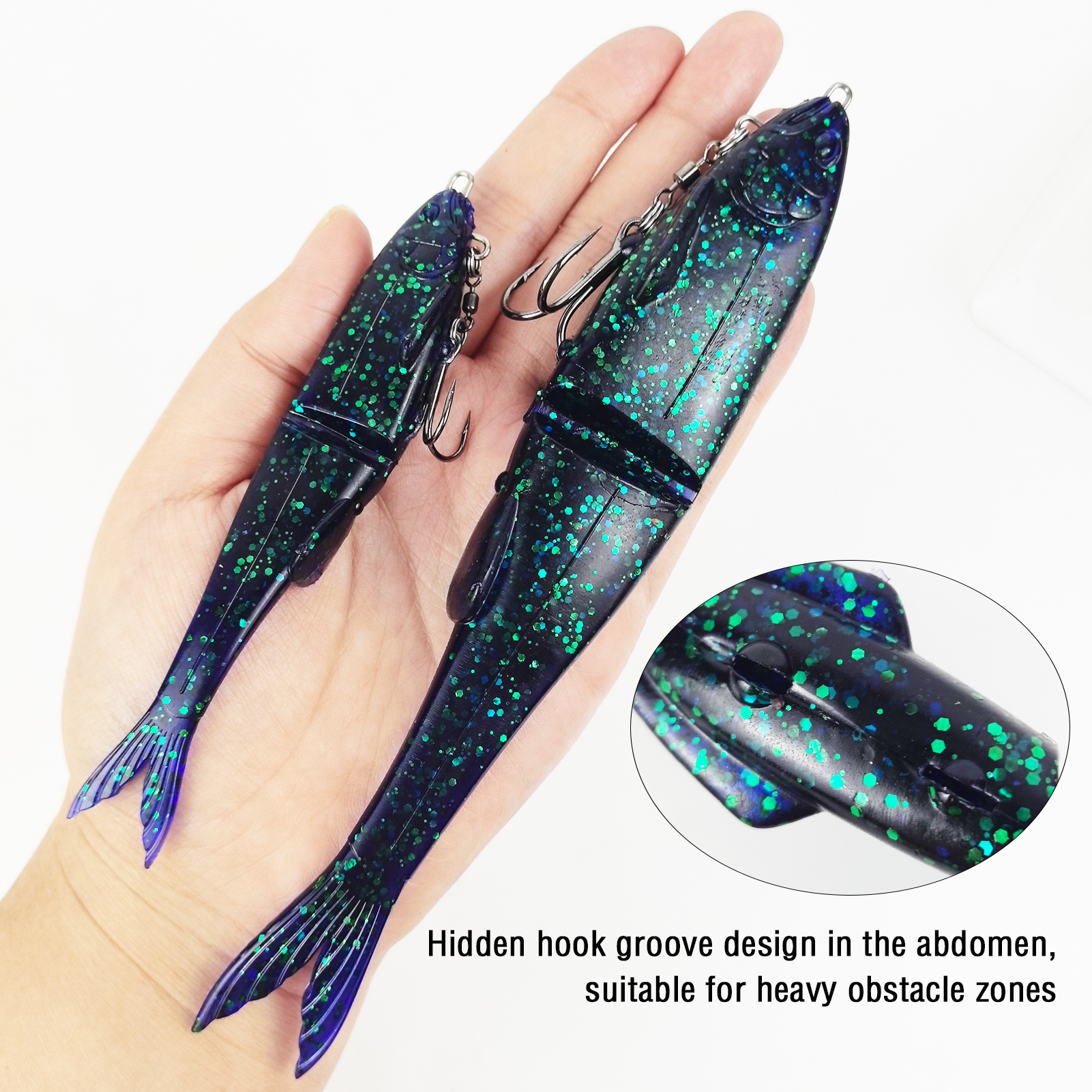 FREE FISHER 2pcs/Lot Soft Glide Baits,Bass Fishing 12cm 11g/17cm 35g Lures with Hook,3D Fisheyes Jointed Swimbaits for Saltwater 
