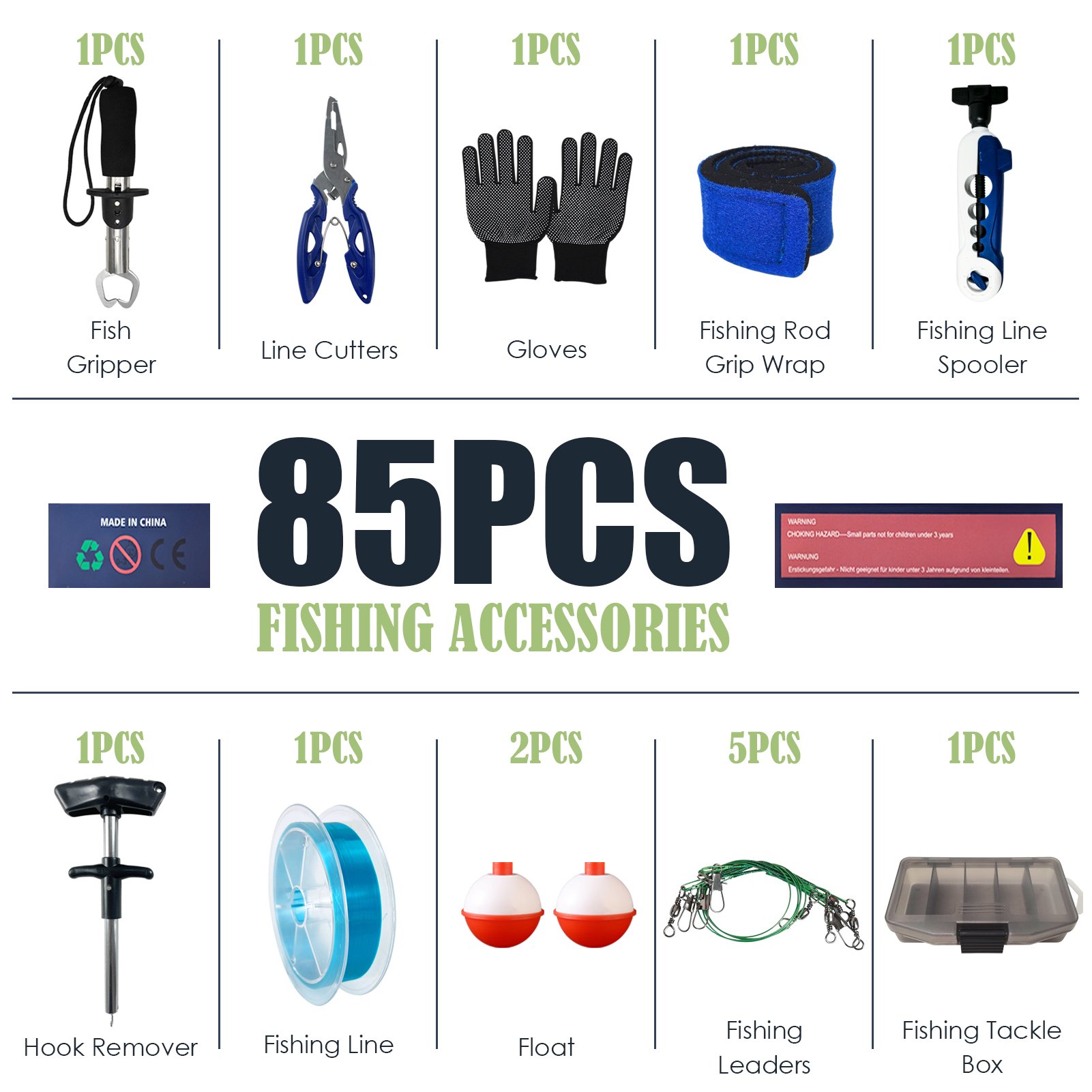 FREE FISHER 85pcs/Box Fishing Tackle Gift Box,Mixed Lures Hooks,Fishing Gripper Pliers,Hooks Swivels,Floats Line Accessories Kit
