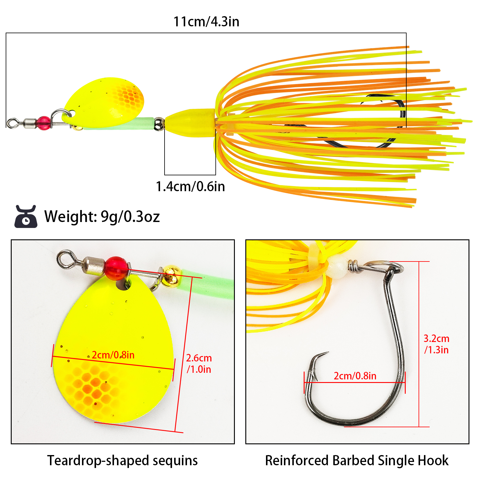 FREE FISHRE 3pcs/Lot Fishing Spinnerbaits,11cm 9g Single Hook Inline Spinners,Sinker Weights Trout Trolling Lures for Bass Pike 