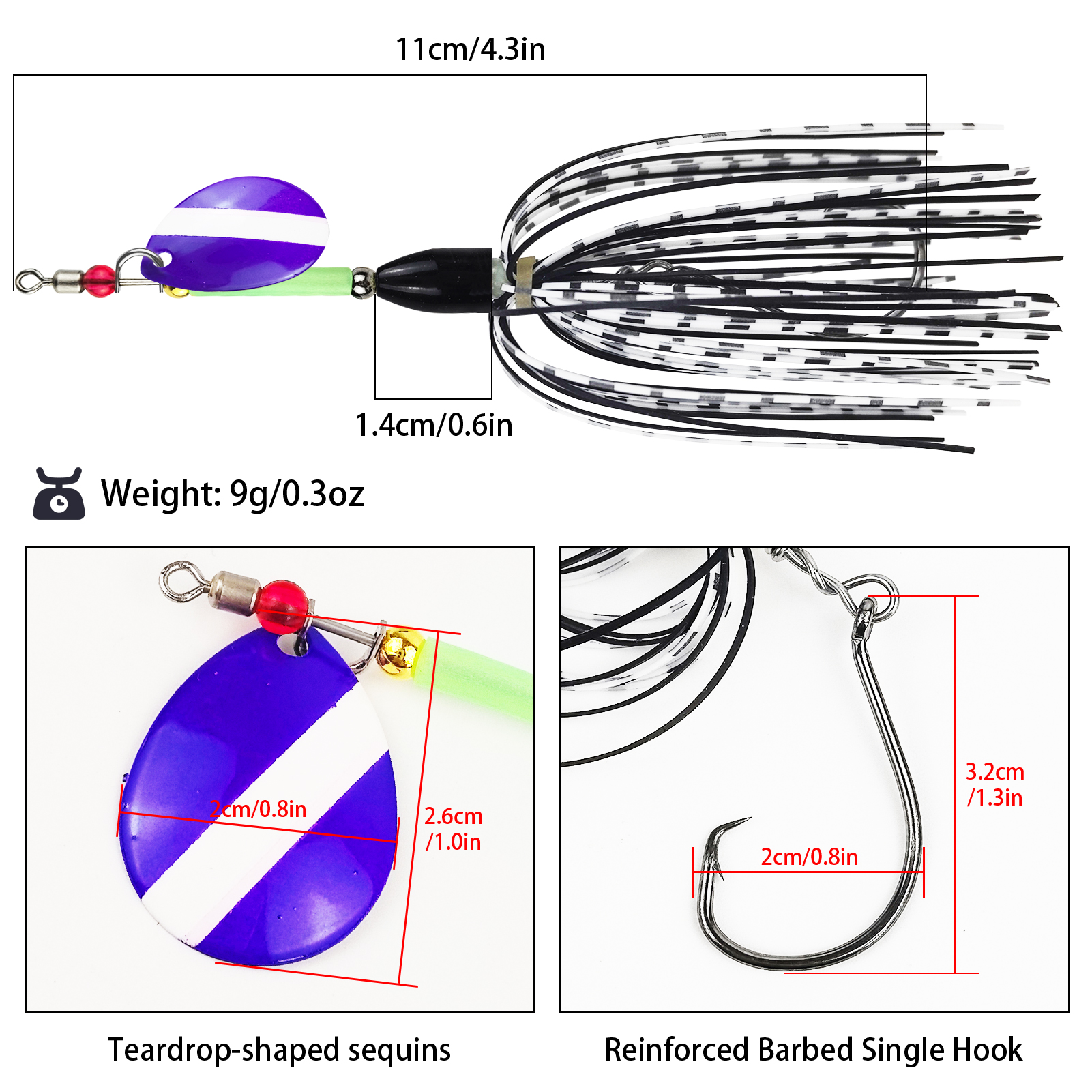 FREE FISHRE 3pcs/Lot Fishing Spinnerbaits,11cm 9g Single Hook Inline Spinners,Sinker Weights Trout Trolling Lures for Bass Pike 