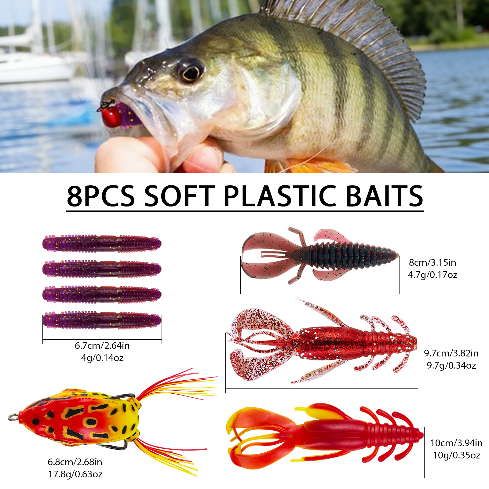 FREE FISHER Reds for Spring,Fishing Quality Lures Kit,22pcs/Box Crankbaits Soft Worm,Blade Spinnerbaits,Frogs Jig Head Buzz Bait 