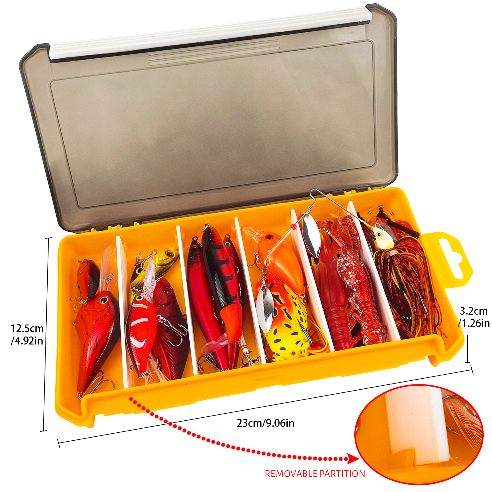 FREE FISHER Reds for Spring,Fishing Quality Lures Kit,22pcs/Box Crankbaits Soft Worm,Blade Spinnerbaits,Frogs Jig Head Buzz Bait 