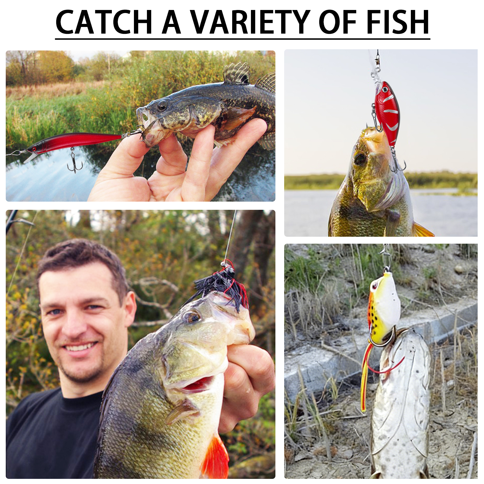 FREE FISHER Reds for Spring,Fishing Quality Lures Kit,22pcs/Box Crankbaits Soft Worm,Blade Spinnerbaits,Frogs Jig Head Buzz Bait 