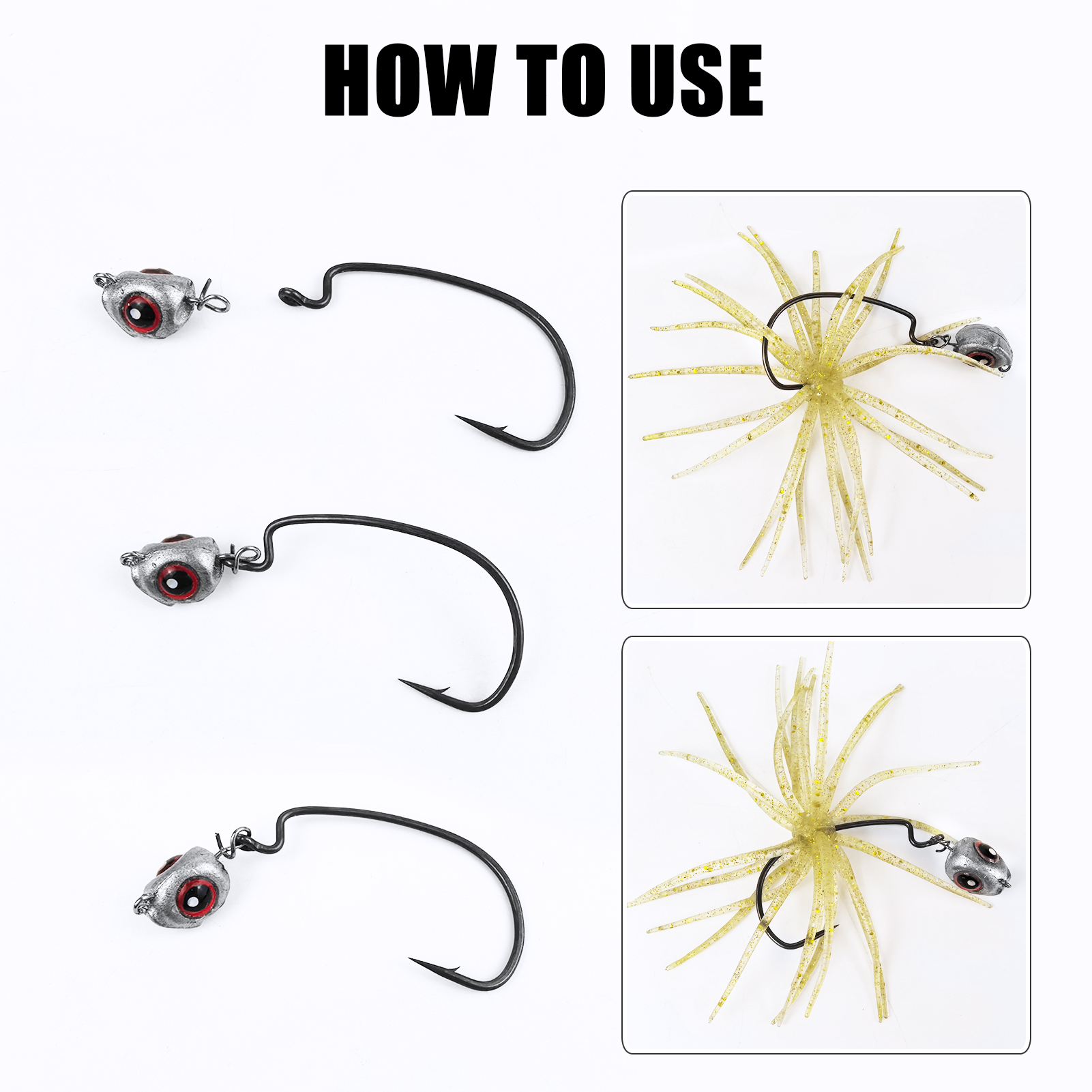 FREE FISHER Sea Urchin Bait with JIG Head Hooks Kit,9cm 2.8g Fishing Soft Creature Lures,Fishing Weights Crackhook Swimbaits Set