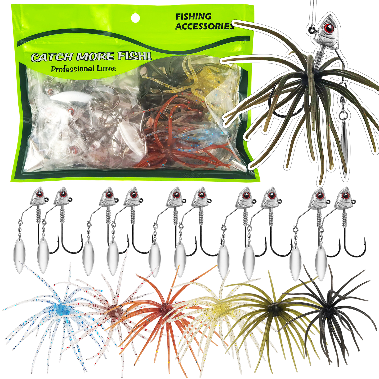 FREE FISHER Sea Urchin Bait with JIG Head Hooks Kit,9cm 2.8g Fishing Soft Creature Lures,Fishing Weights Crackhook Swimbaits Set