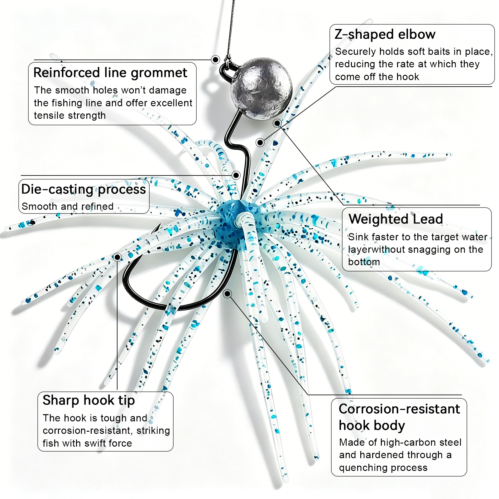 FREE FISHER Sea Urchin Bait with JIG Head Hooks Kit,9cm 2.8g Fishing Soft Creature Lures,Fishing Weights Crackhook Swimbaits Set