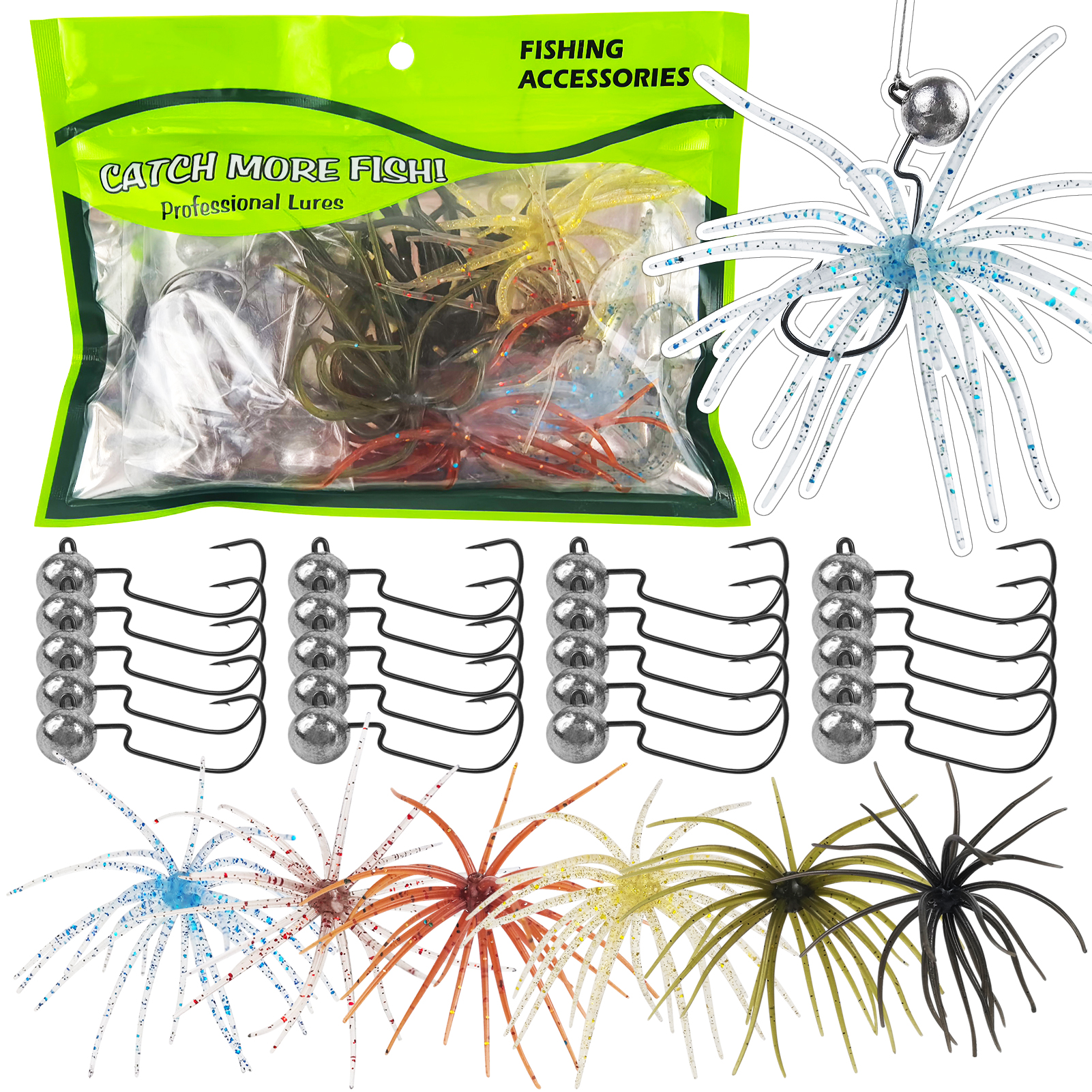 FREE FISHER Sea Urchin Bait with JIG Head Hooks Kit,9cm 2.8g Fishing Soft Creature Lures,Fishing Weights Crackhook Swimbaits Set