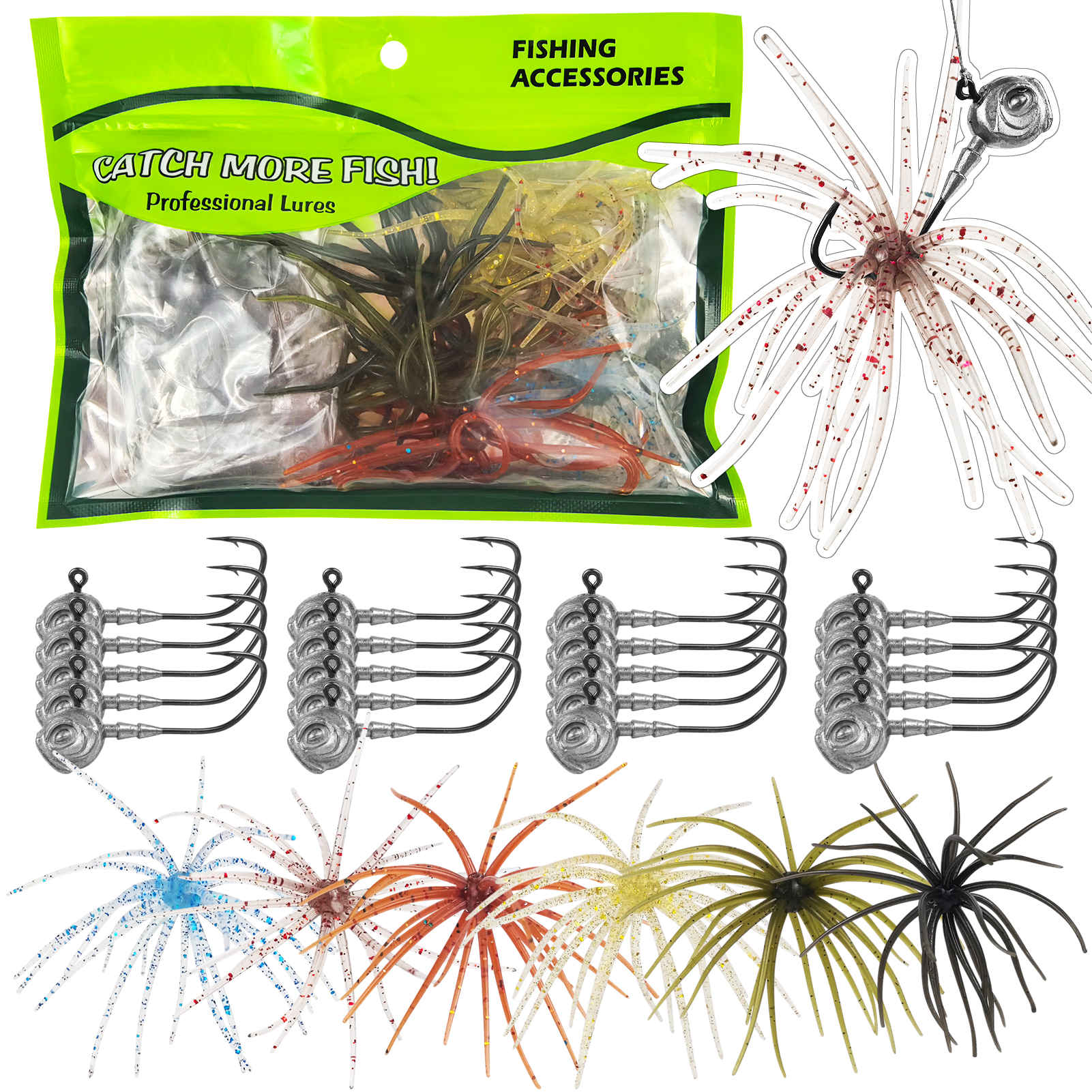FREE FISHER Sea Urchin Bait with JIG Head Hooks Kit,9cm 2.8g Fishing Soft Creature Lures,Fishing Weights Crackhook Swimbaits Set