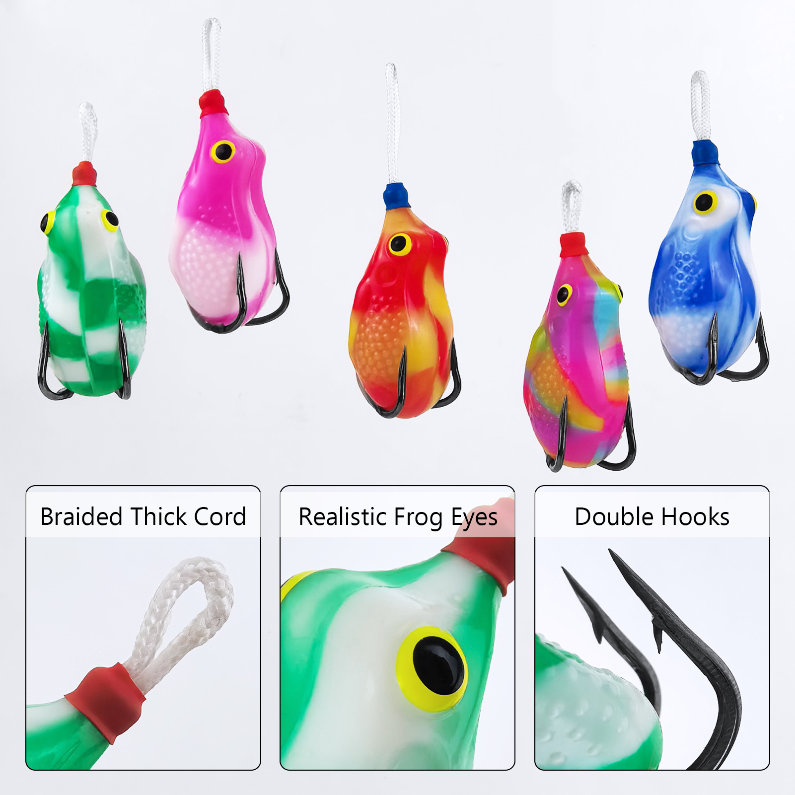 FREE FISHER 20pcs/Lot Thunder Frogs Kit,Topwater Soft Frog Baits Creature Lures,Offset Crankhooks with Fishing Tools Tackle Box