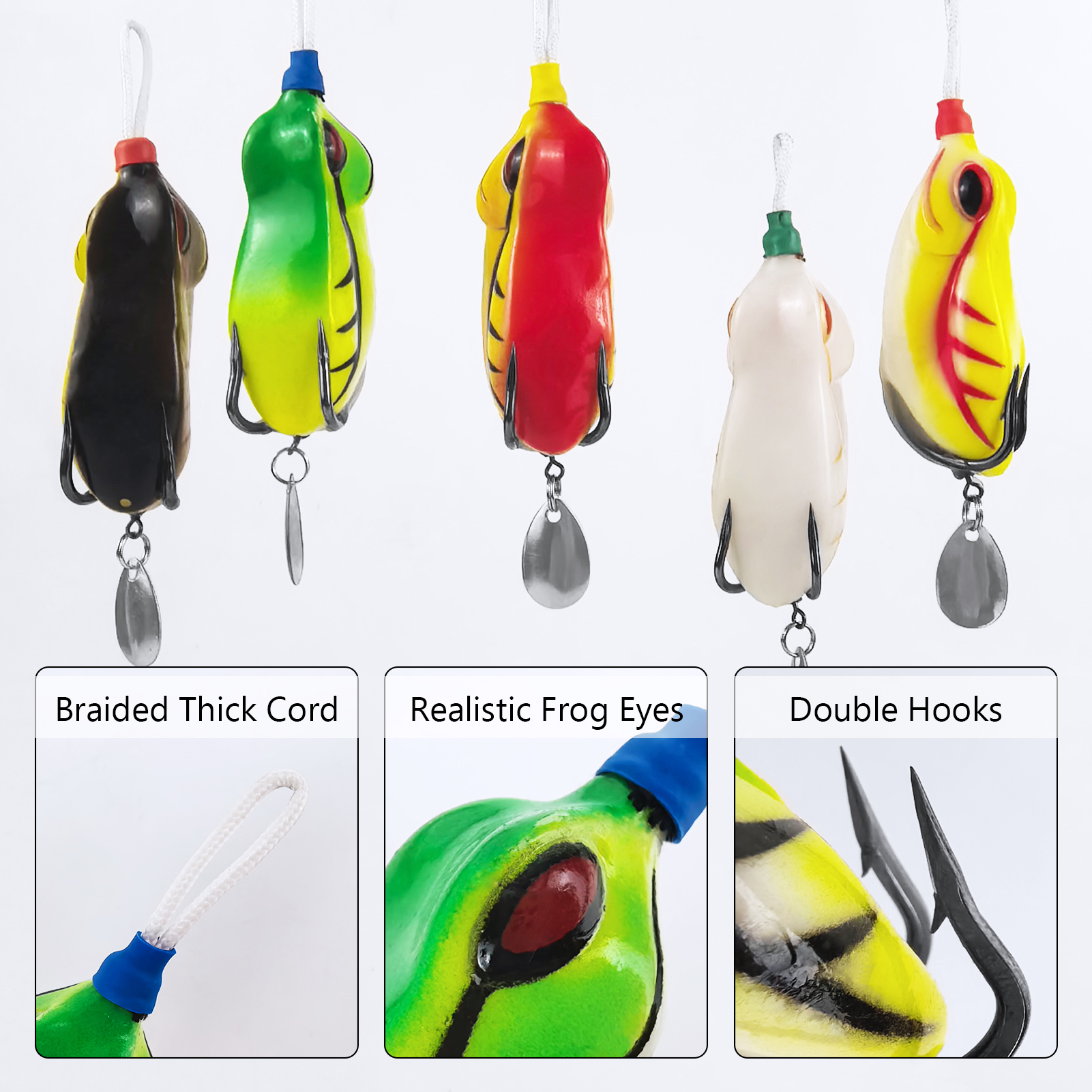 FREE FISHER 20pcs/Lot Thunder Frogs Kit,Topwater Soft Frog Baits Creature Lures,Offset Crankhooks with Fishing Tools Tackle Box
