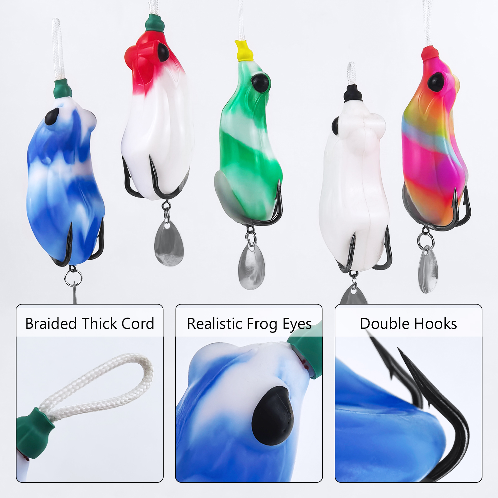 FREE FISHER 20pcs/Lot Thunder Frogs Kit,Topwater Soft Frog Baits Creature Lures,Offset Crankhooks with Fishing Tools Tackle Box
