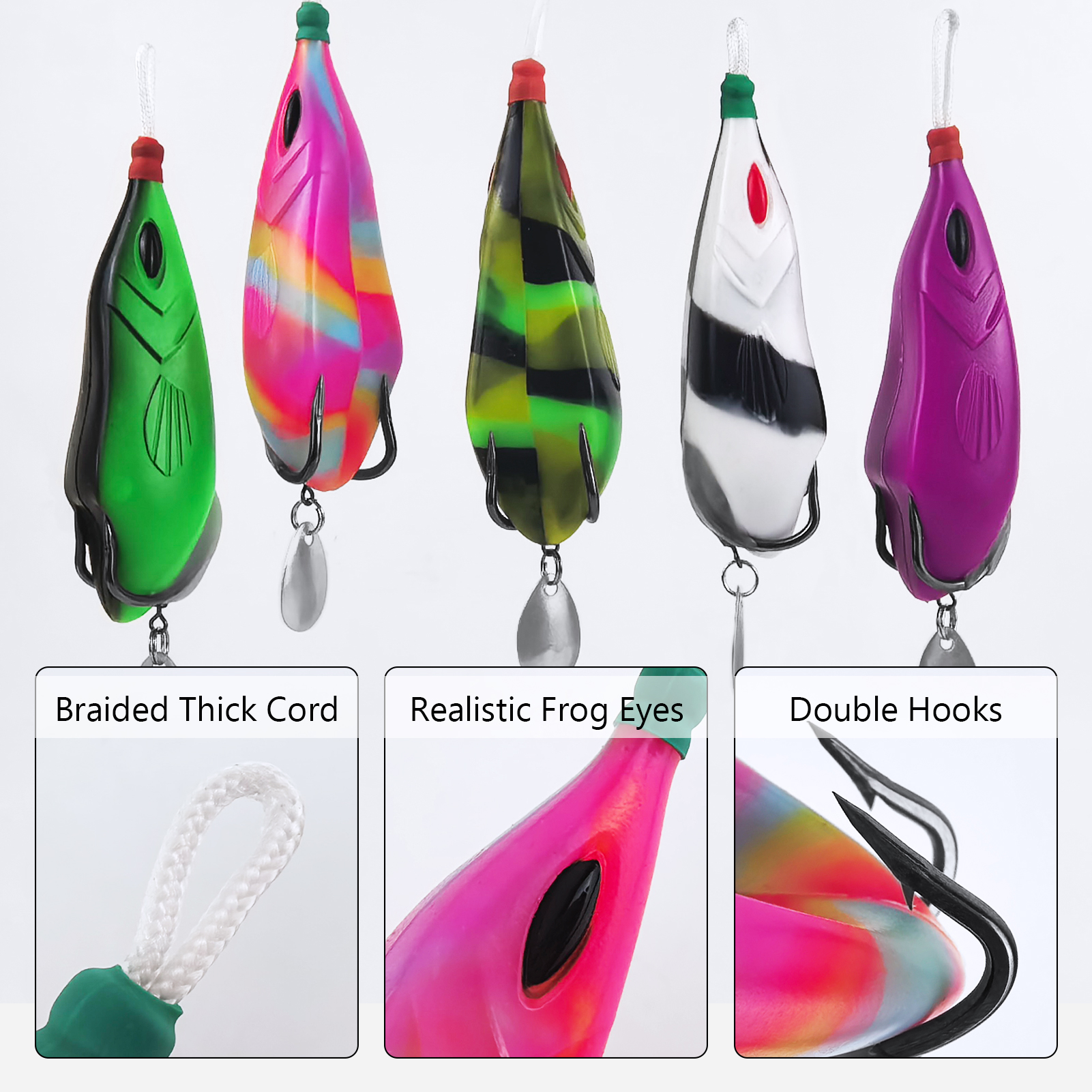 FREE FISHER 20pcs/Lot Thunder Frogs Kit,Topwater Soft Frog Baits Creature Lures,Offset Crankhooks with Fishing Tools Tackle Box