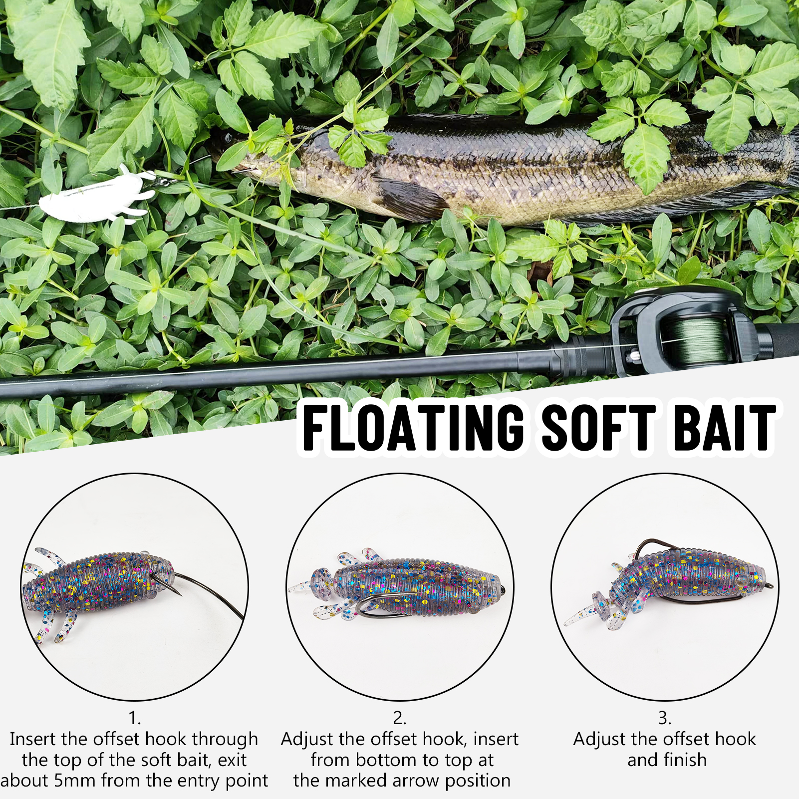 FREE FISHER 20pcs/Lot Thunder Frogs Kit,Topwater Soft Frog Baits Creature Lures,Offset Crankhooks with Fishing Tools Tackle Box