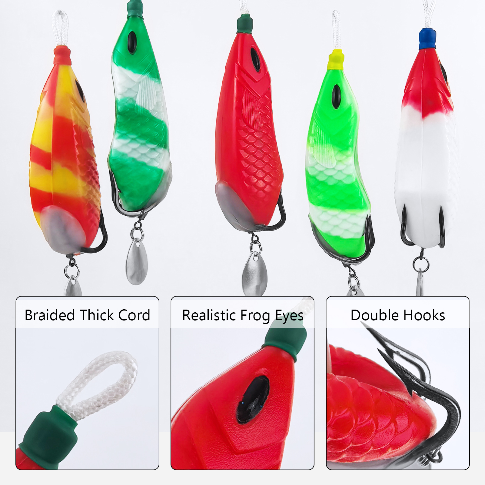 FREE FISHER 20pcs/Lot Thunder Frogs Kit,Topwater Soft Frog Baits Creature Lures,Offset Crankhooks with Fishing Tools Tackle Box