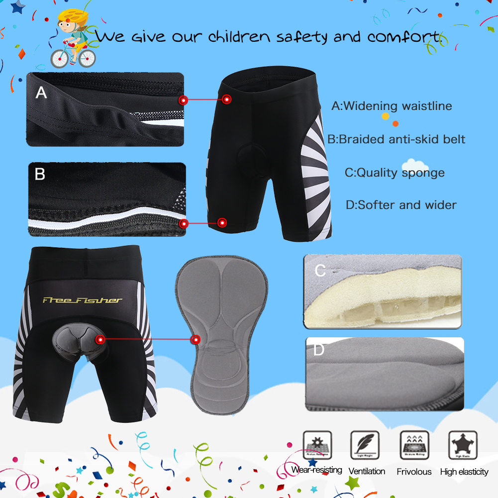FREE FISHER Children's Cycling Jersey Set Short Sleeve Quick-dry Tops with 3D Padded Shorts Cartoon Print Breathable Boys Bike Wear