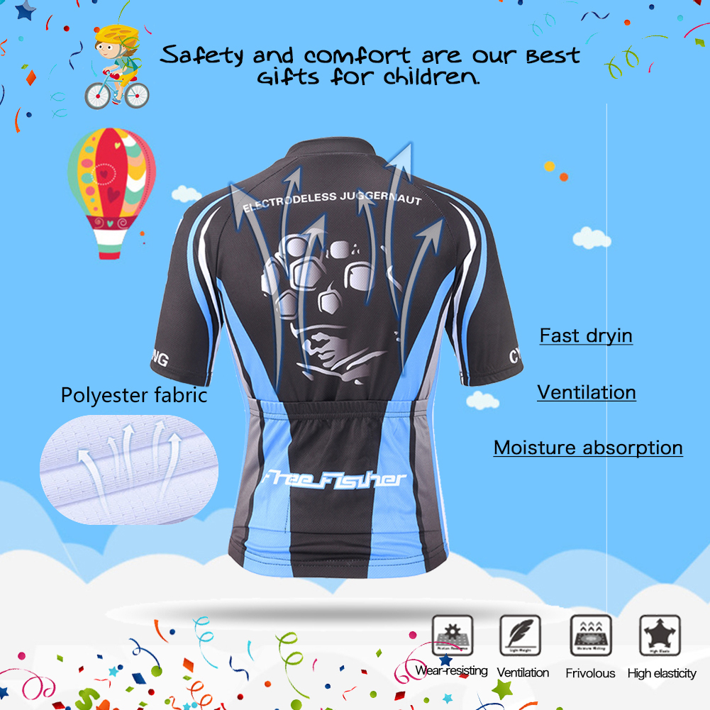 FREE FISHER Boys Bike Wear Short Sleeve Quick-dry Tops with 3D Padded Shorts Cartoon Print Breathable Children's Cycling Jersey Set