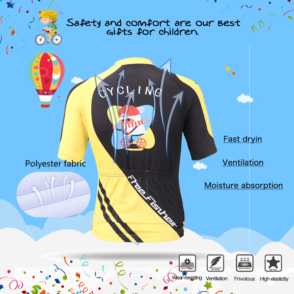 FREE FISHER Boys Bike Wear Short Sleeve Quick-dry Tops with 3D Padded Shorts Breathable Children's Cycling Jersey Kids Bicycle Set