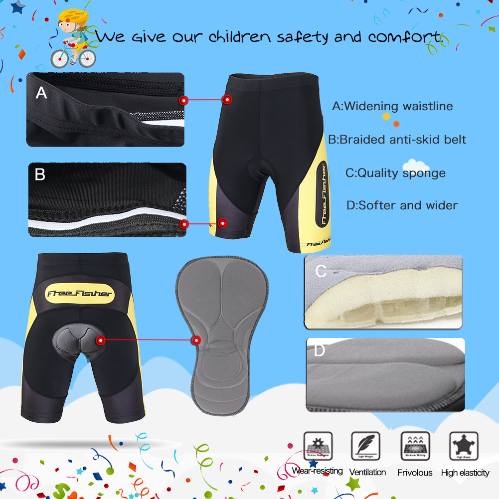 FREE FISHER Boys Bike Wear Short Sleeve Quick-dry Tops with 3D Padded Shorts Breathable Children's Cycling Jersey Kids Bicycle Set