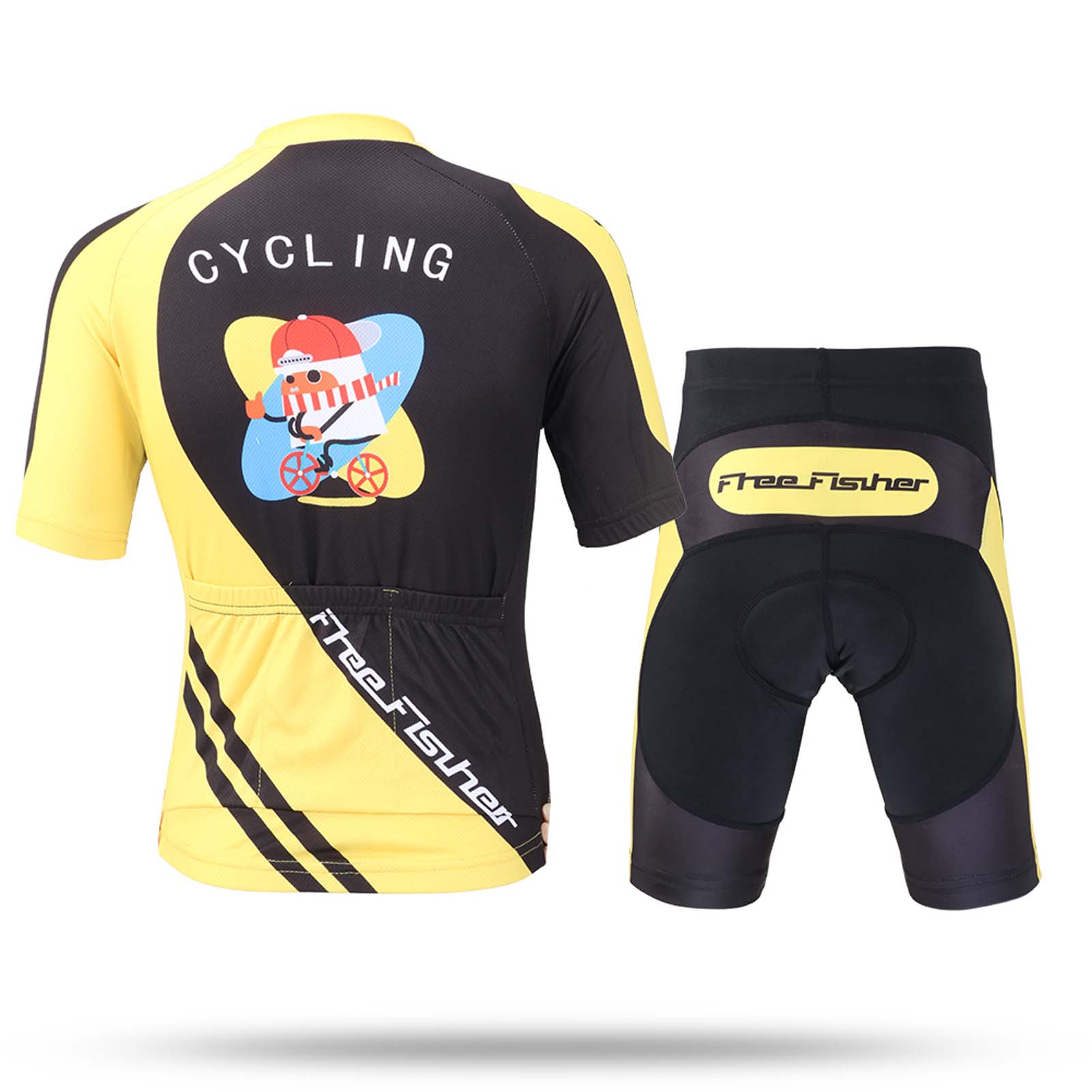 FREE FISHER Boys Bike Wear Short Sleeve Quick-dry Tops with 3D Padded Shorts Breathable Children's Cycling Jersey Kids Bicycle Set