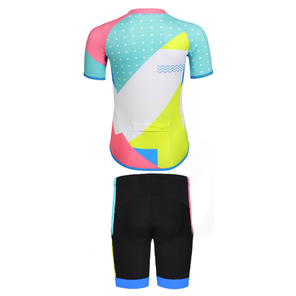 FREE FISHER Geometric Patterns Children's Cycling Suits Short Sleeve Quick-day Bicycle Jersey with Gel Pad Shorts MTB Road Riding Bike Wear