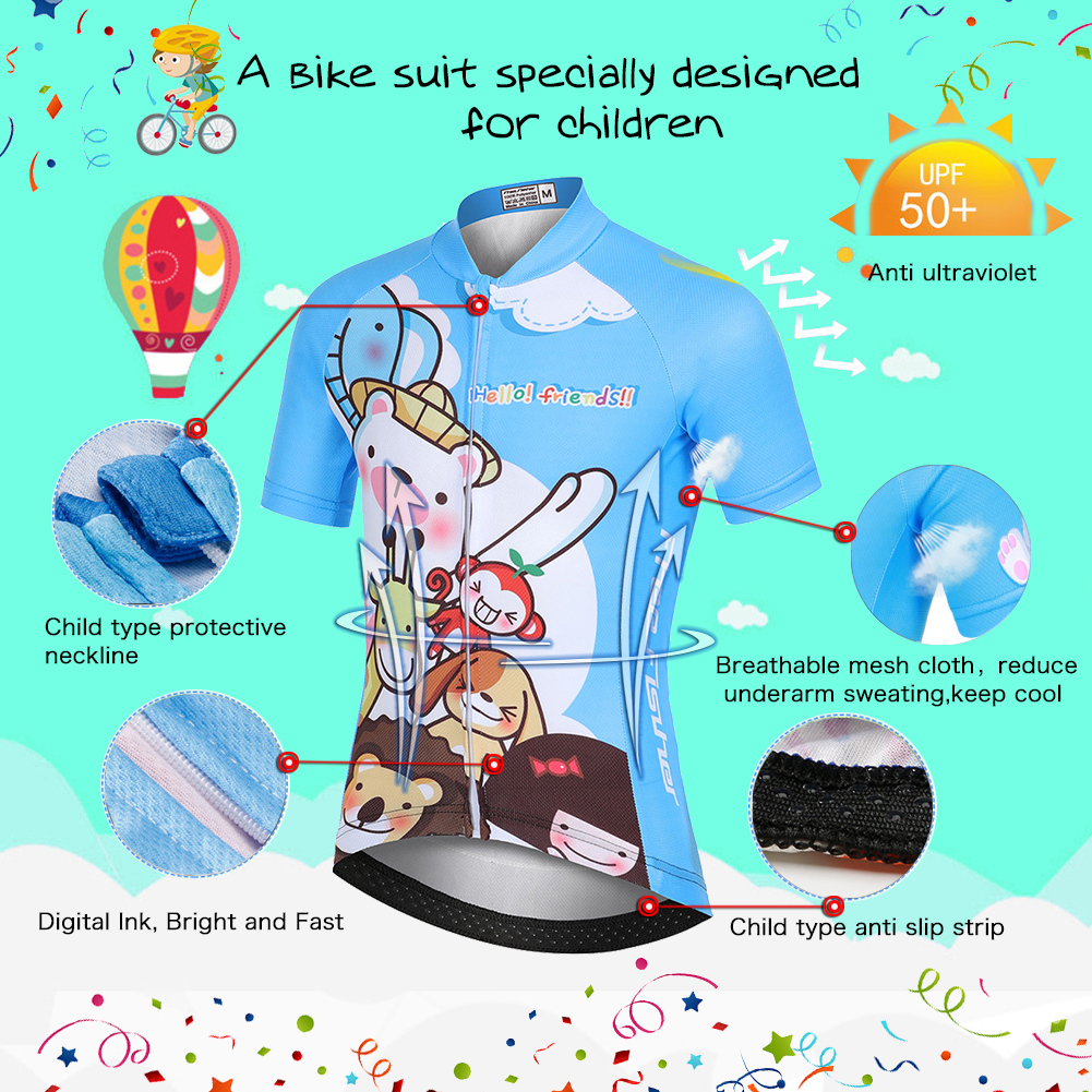 FREE FISHER Children's Cycling Suits Animals Print Short Sleeve Quick-day Bicycle Jersey with Gel Pad Shorts MTB Road Riding Bike Wear