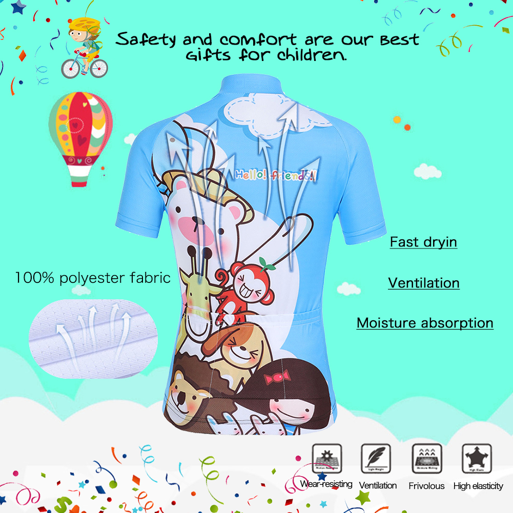 FREE FISHER Children's Cycling Suits Animals Print Short Sleeve Quick-day Bicycle Jersey with Gel Pad Shorts MTB Road Riding Bike Wear