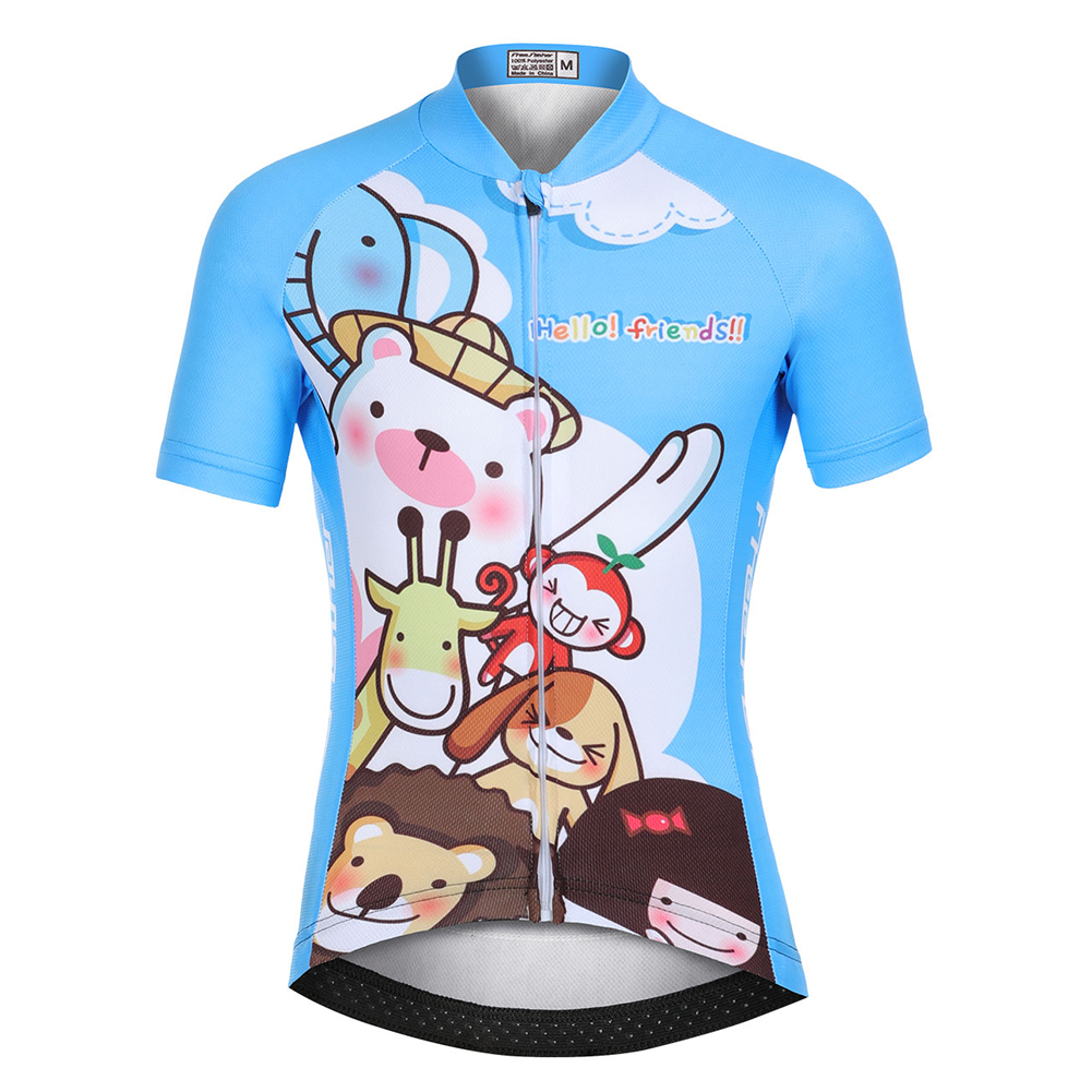 FREE FISHER Children's Cycling Suits Animals Print Short Sleeve Quick-day Bicycle Jersey with Gel Pad Shorts MTB Road Riding Bike Wear