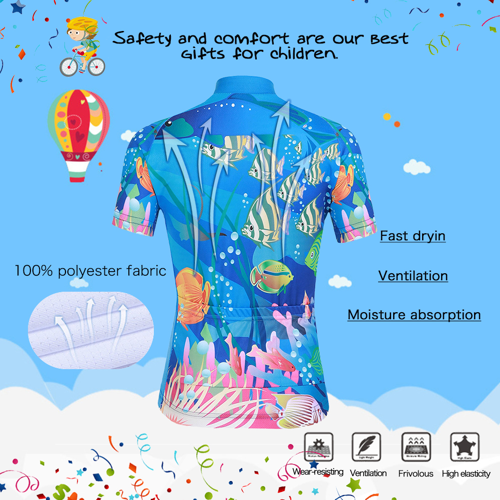 FREE FISHER Cartoon Children's Cycling Jersey Suit Short Sleeve Quick-day Bicycle Tops with Gel Pad Shorts MTB Road Riding Bike Wear