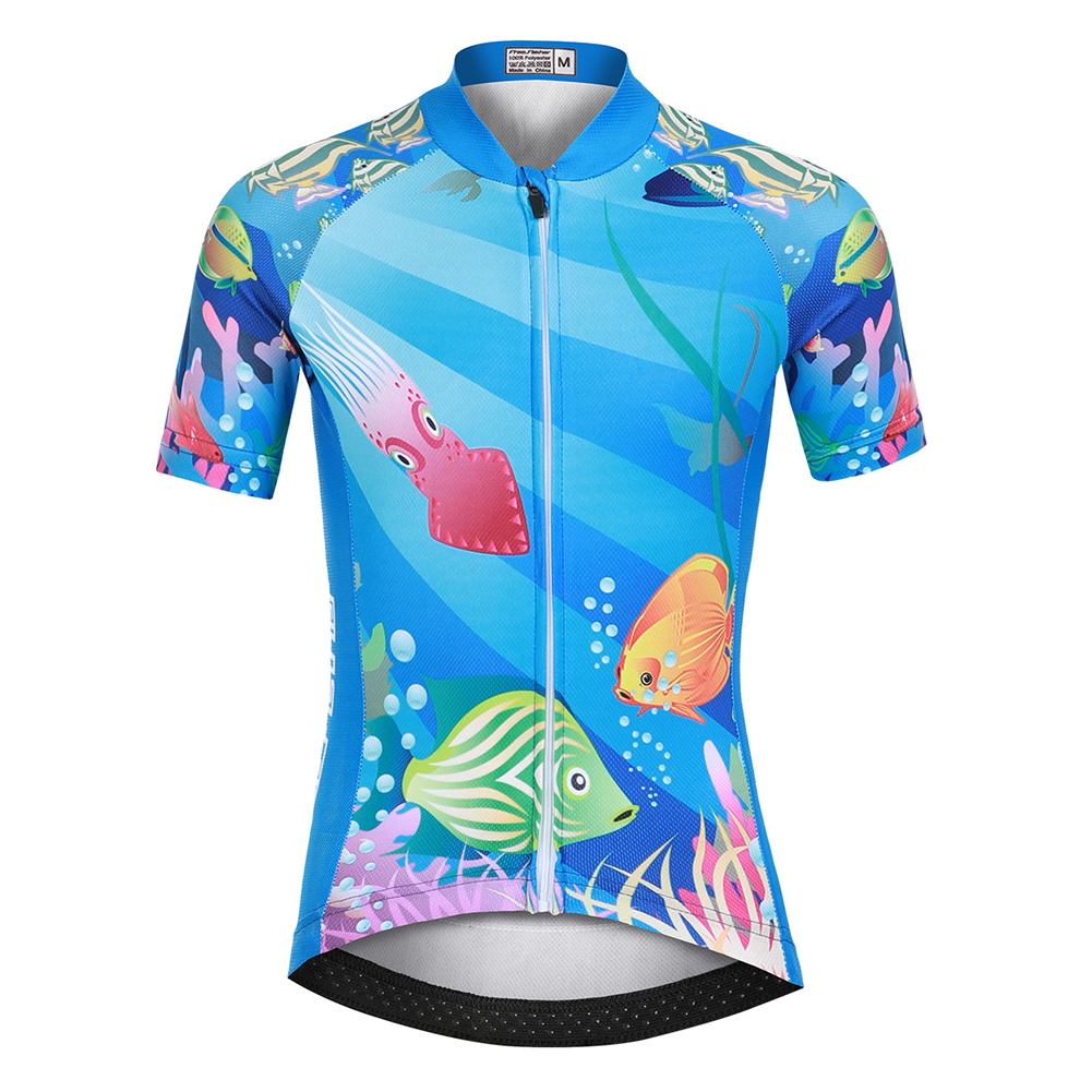 FREE FISHER Cartoon Children's Cycling Jersey Suit Short Sleeve Quick-day Bicycle Tops with Gel Pad Shorts MTB Road Riding Bike Wear