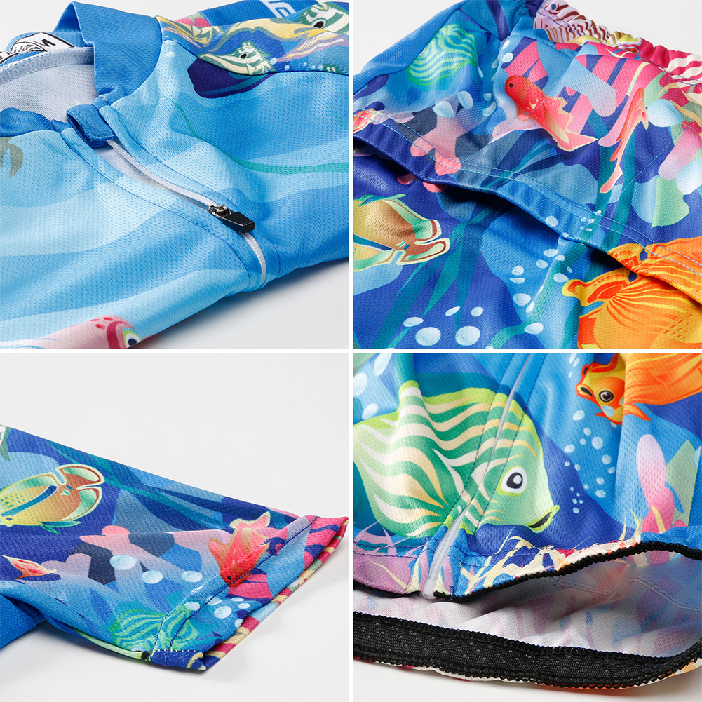 FREE FISHER Cartoon Children's Cycling Jersey Suit Short Sleeve Quick-day Bicycle Tops with Gel Pad Shorts MTB Road Riding Bike Wear