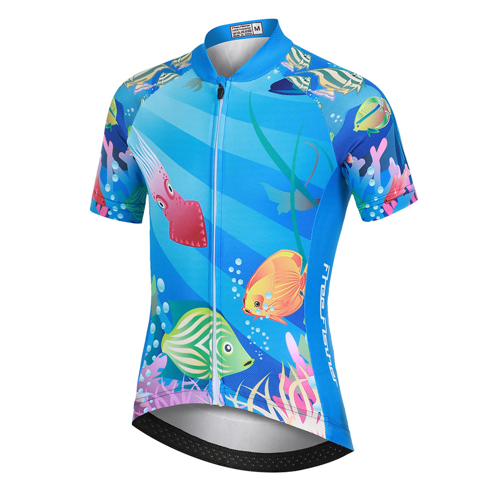 FREE FISHER Cartoon Children's Cycling Jersey Suit Short Sleeve Quick-day Bicycle Tops with Gel Pad Shorts MTB Road Riding Bike Wear