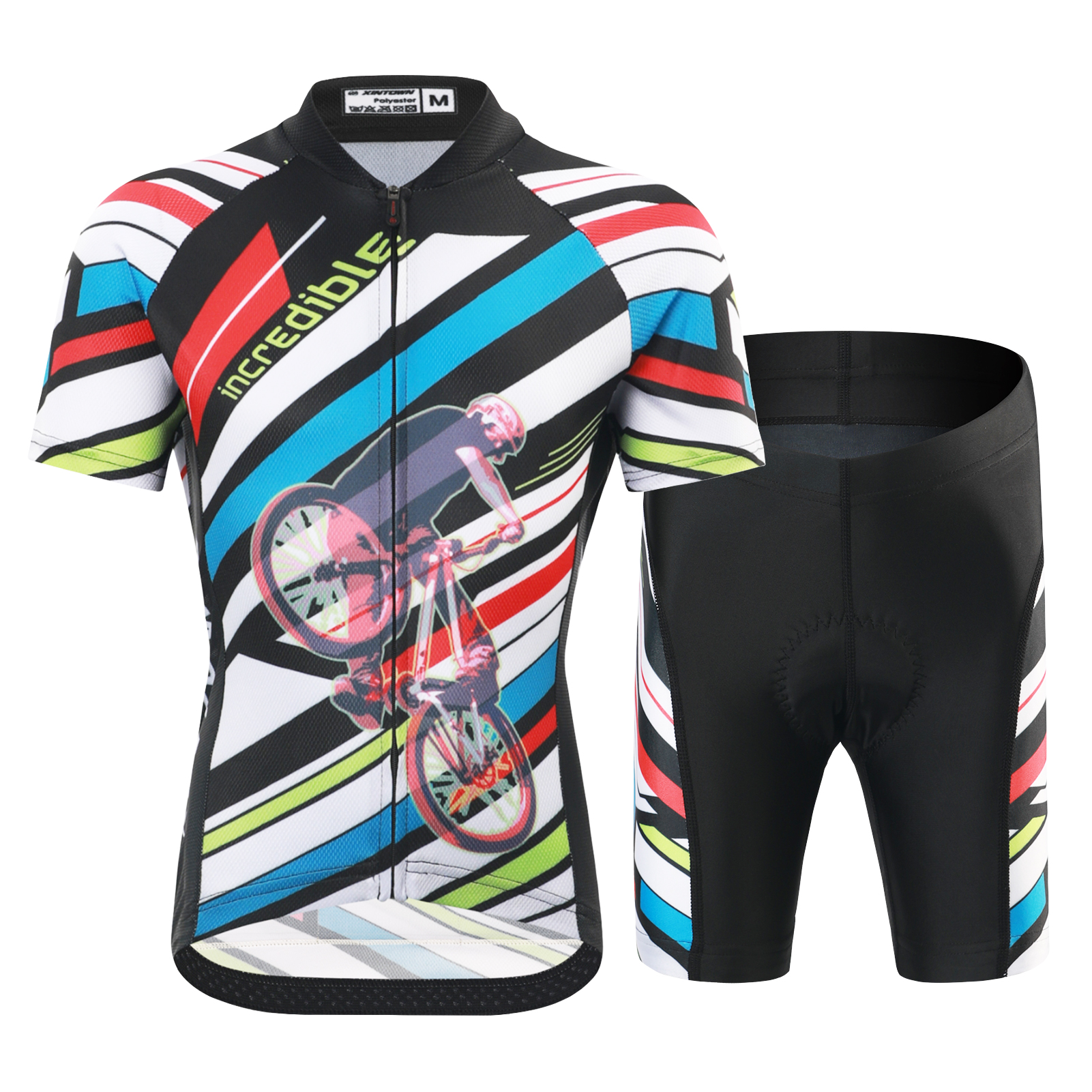 FREE FISHER Cycling Jersey Set for Children Short Sleeve Cartoon Print Quick Dry Boys Girls Bike Wear MTB Road Riding Bicycle Tops Shorts Set