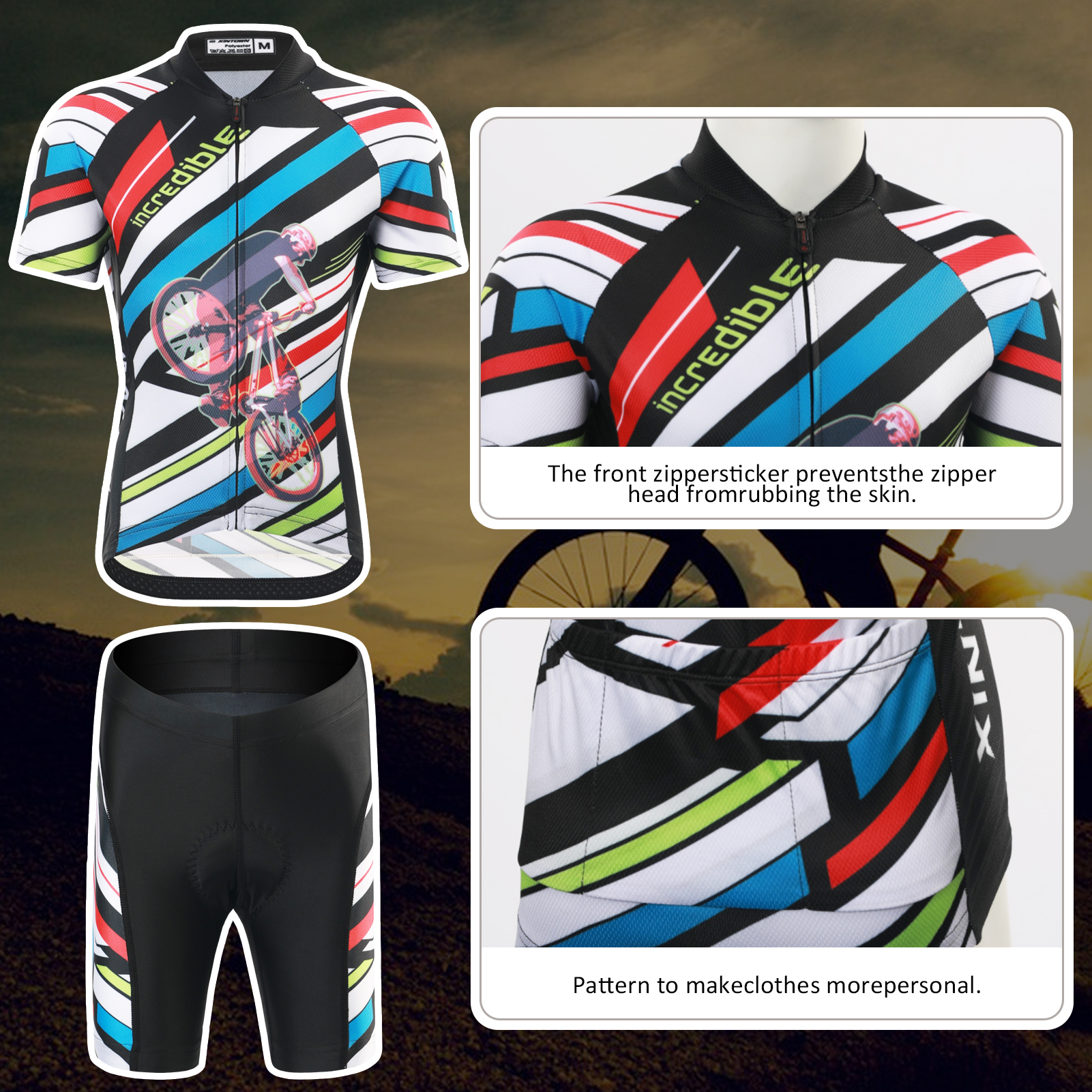 FREE FISHER Cycling Jersey Set for Children Short Sleeve Cartoon Print Quick Dry Boys Girls Bike Wear MTB Road Riding Bicycle Tops Shorts Set