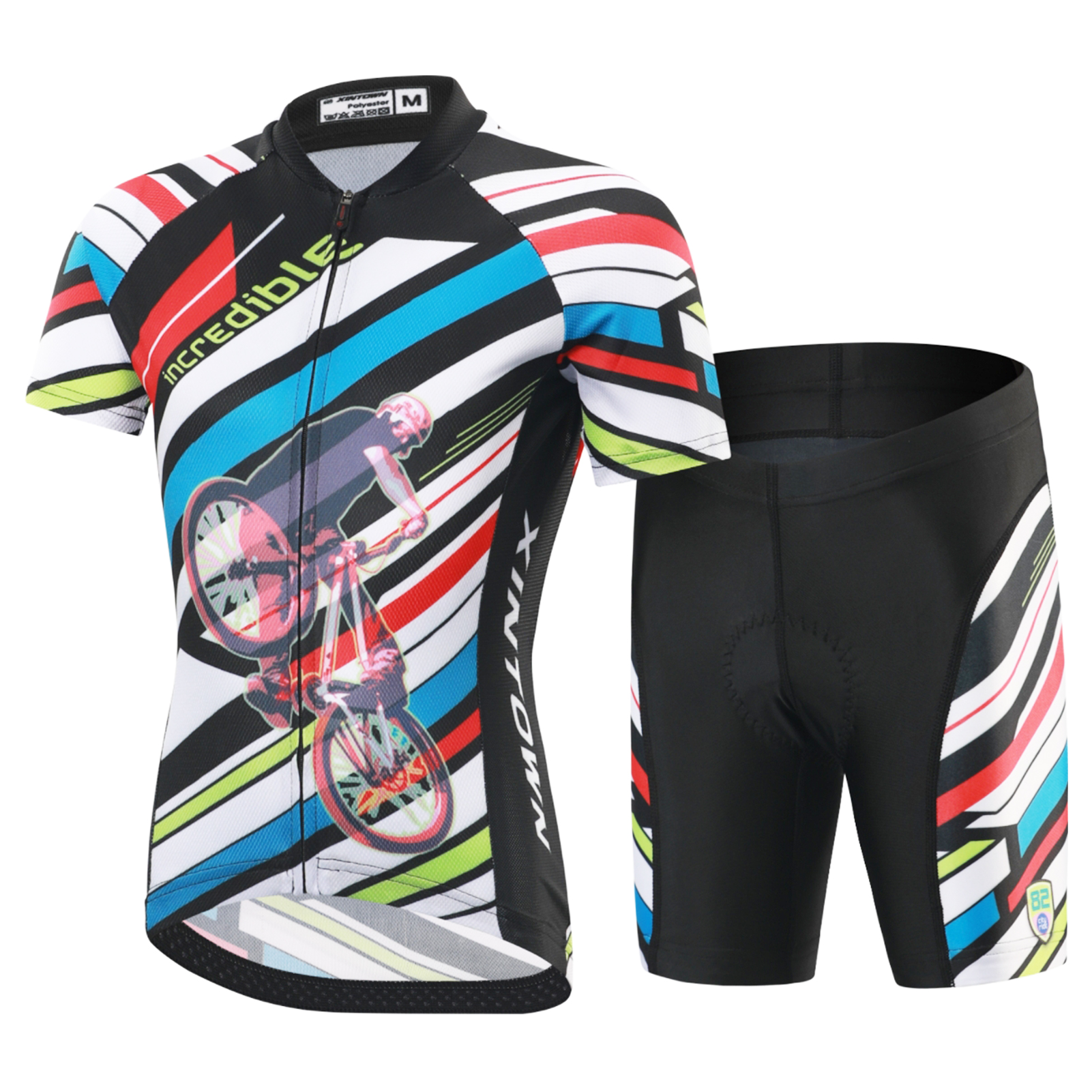 FREE FISHER Cycling Jersey Set for Children Short Sleeve Cartoon Print Quick Dry Boys Girls Bike Wear MTB Road Riding Bicycle Tops Shorts Set