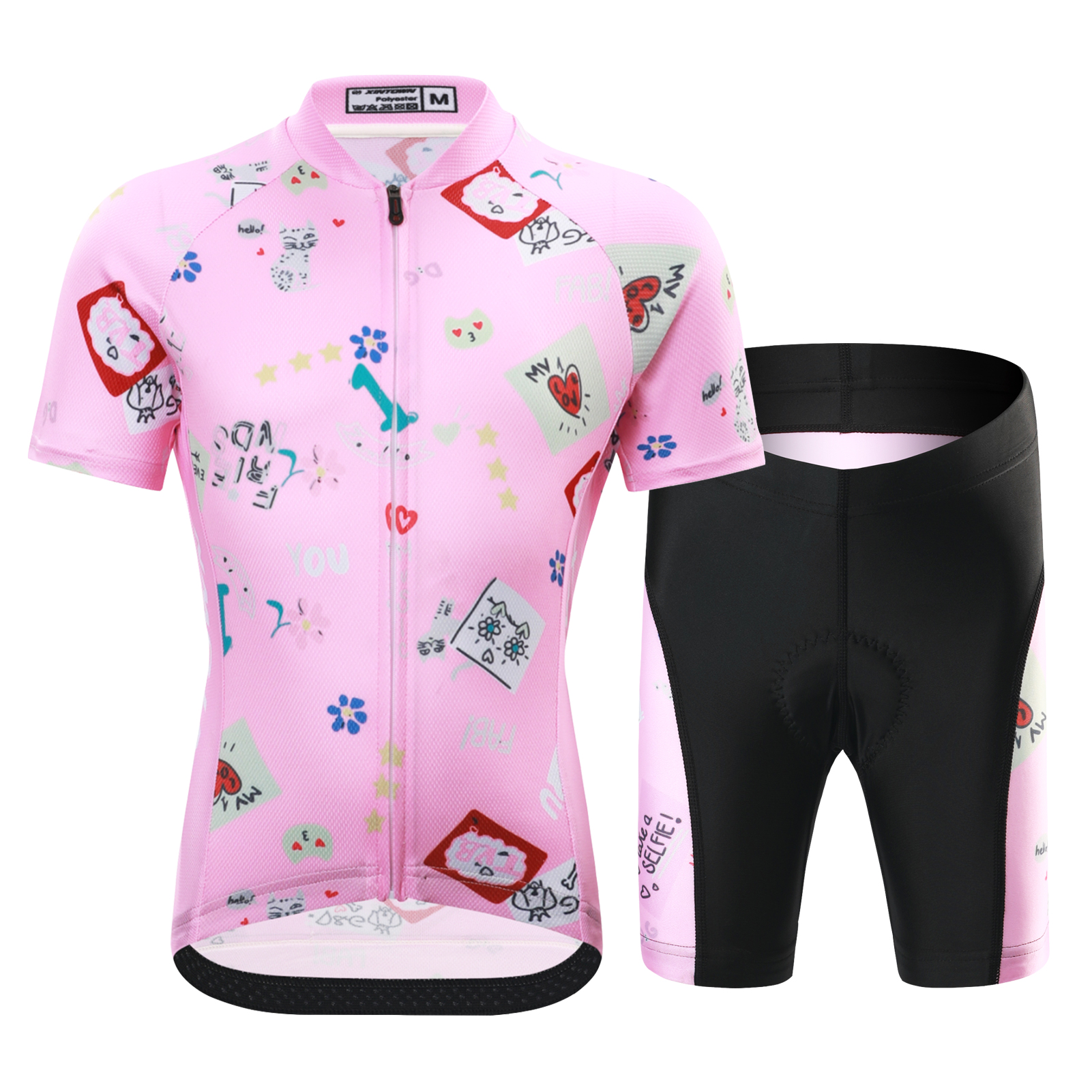 FREE FISHER Cycling Jersey Set for Children Short Sleeve Cartoon Print Quick Dry Boys Girls Bike Wear MTB Road Riding Bicycle Tops Shorts Set