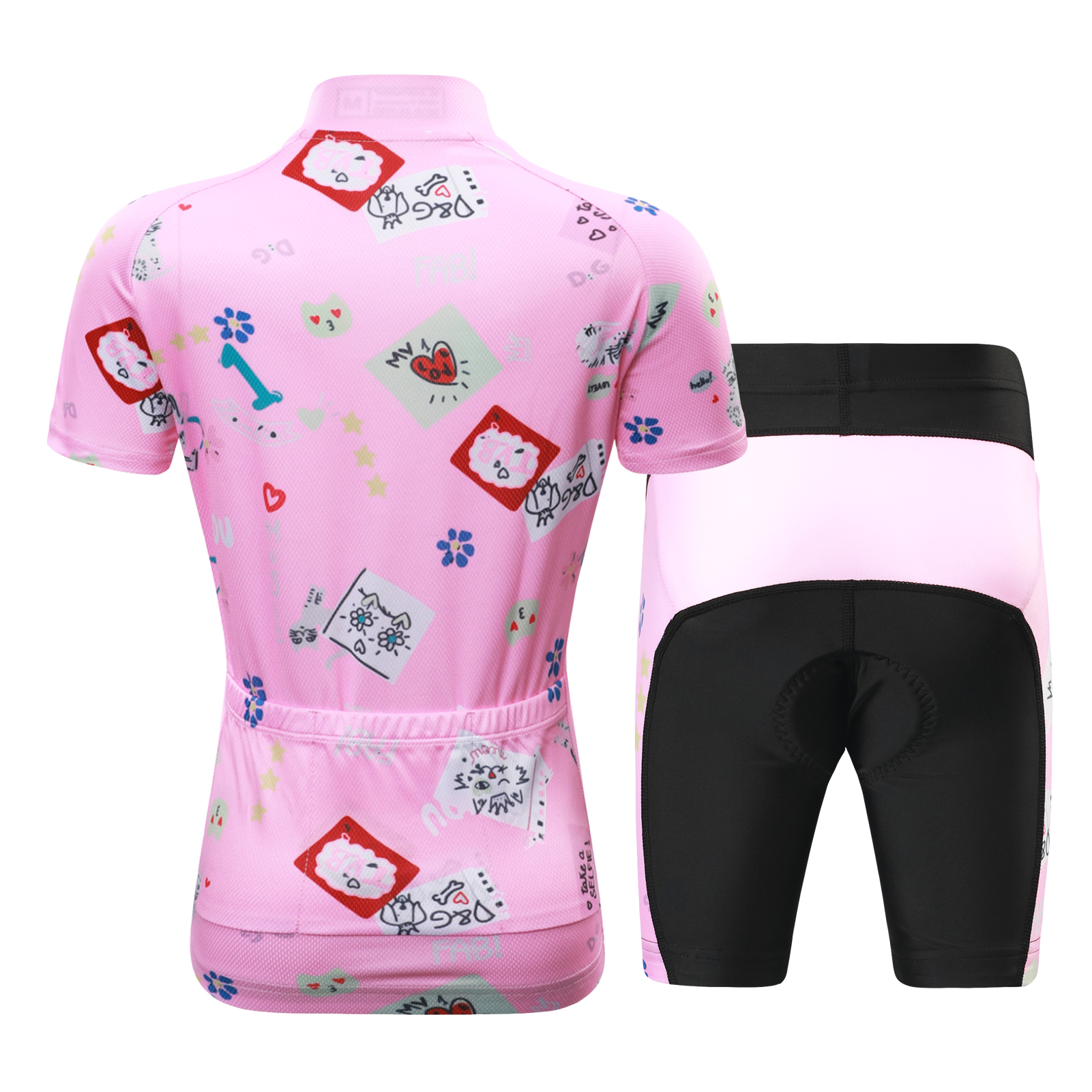 FREE FISHER Cycling Jersey Set for Children Short Sleeve Cartoon Print Quick Dry Boys Girls Bike Wear MTB Road Riding Bicycle Tops Shorts Set
