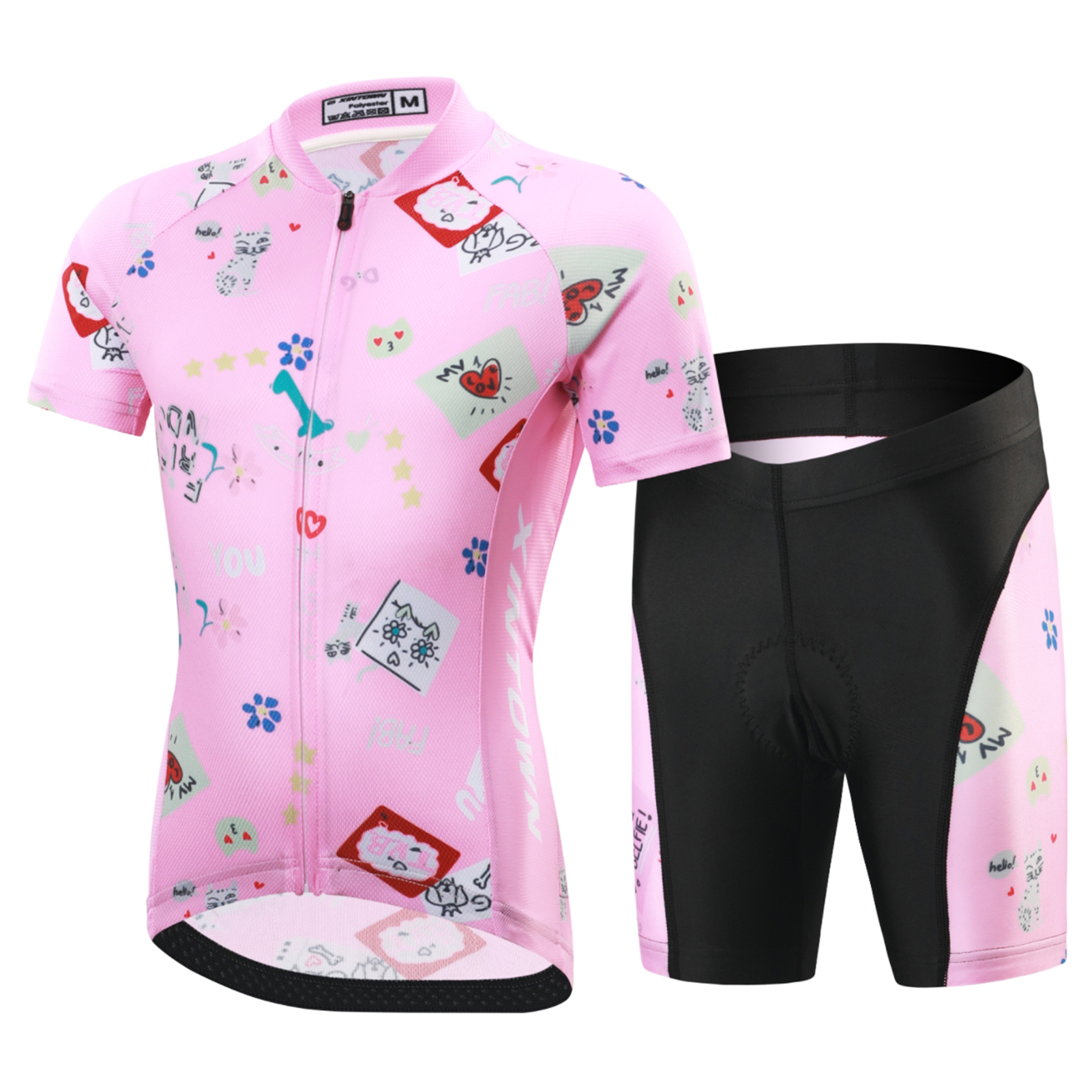 FREE FISHER Cycling Jersey Set for Children Short Sleeve Cartoon Print Quick Dry Boys Girls Bike Wear MTB Road Riding Bicycle Tops Shorts Set