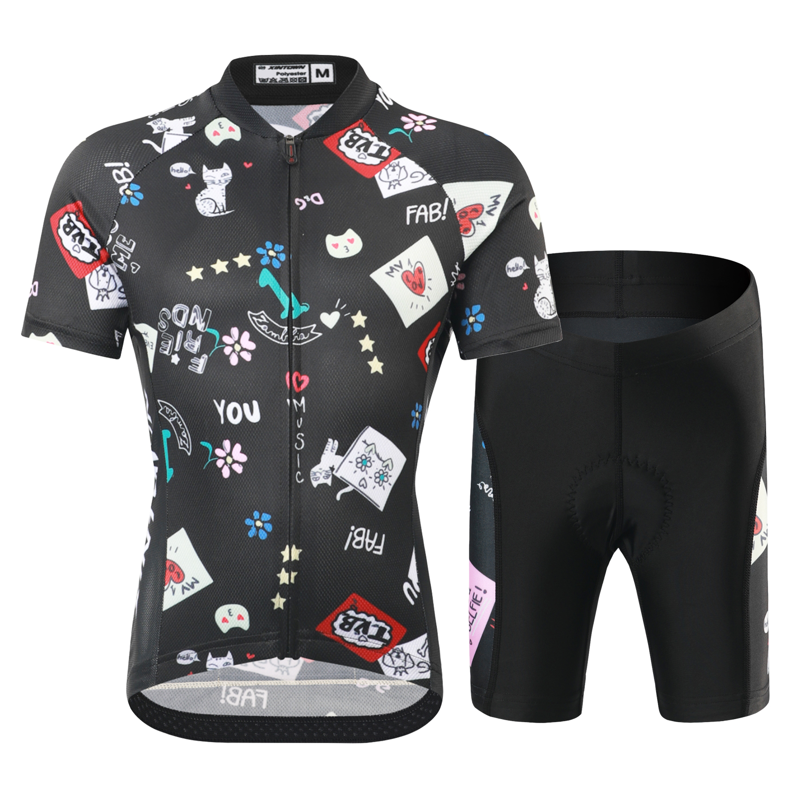 FREE FISHER Cycling Jersey Set for Children Short Sleeve Cartoon Print Quick Dry Boys Girls Bike Wear MTB Road Riding Bicycle Tops Shorts Set