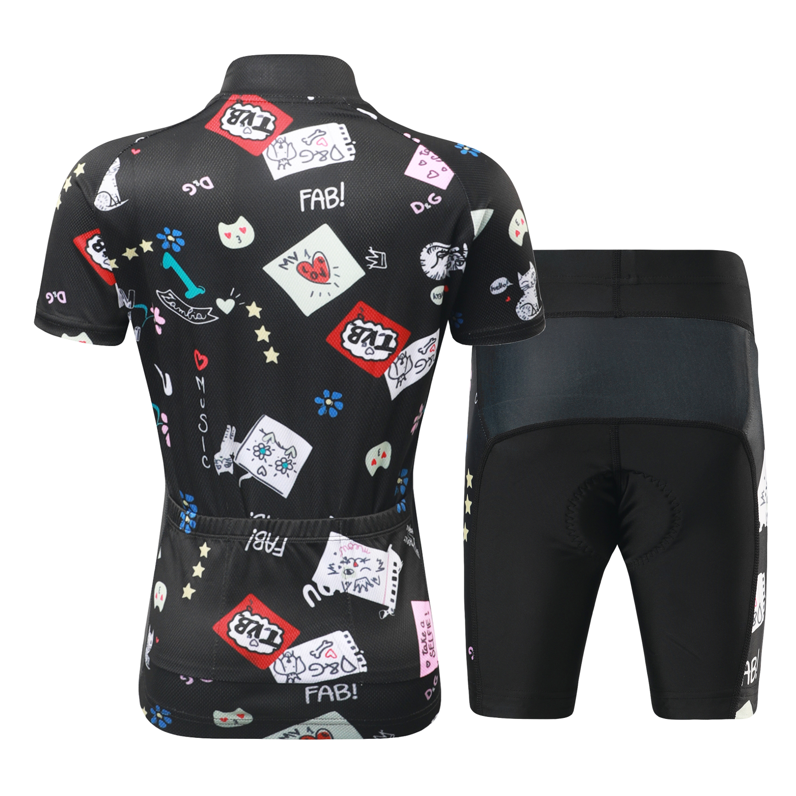 FREE FISHER Cycling Jersey Set for Children Short Sleeve Cartoon Print Quick Dry Boys Girls Bike Wear MTB Road Riding Bicycle Tops Shorts Set