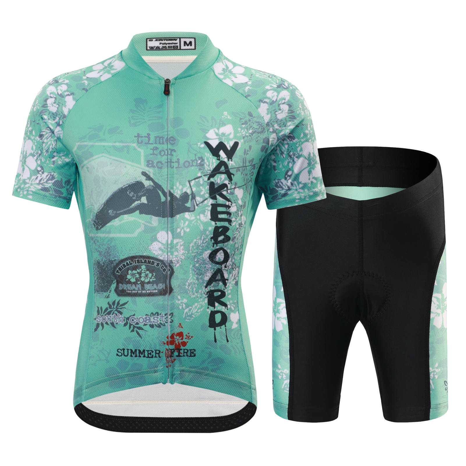 FREE FISHER Cycling Jersey Set for Children Short Sleeve Cartoon Print Quick Dry Boys Girls Bike Wear MTB Road Riding Bicycle Tops Shorts Set