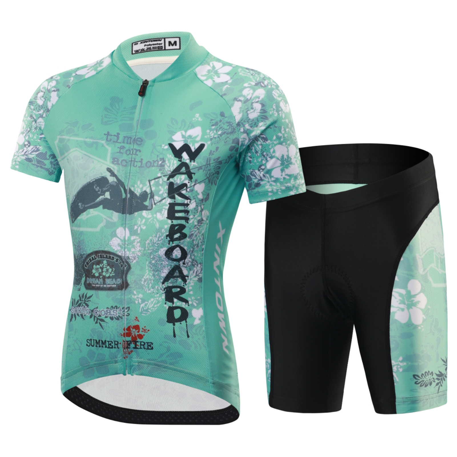 FREE FISHER Cycling Jersey Set for Children Short Sleeve Cartoon Print Quick Dry Boys Girls Bike Wear MTB Road Riding Bicycle Tops Shorts Set