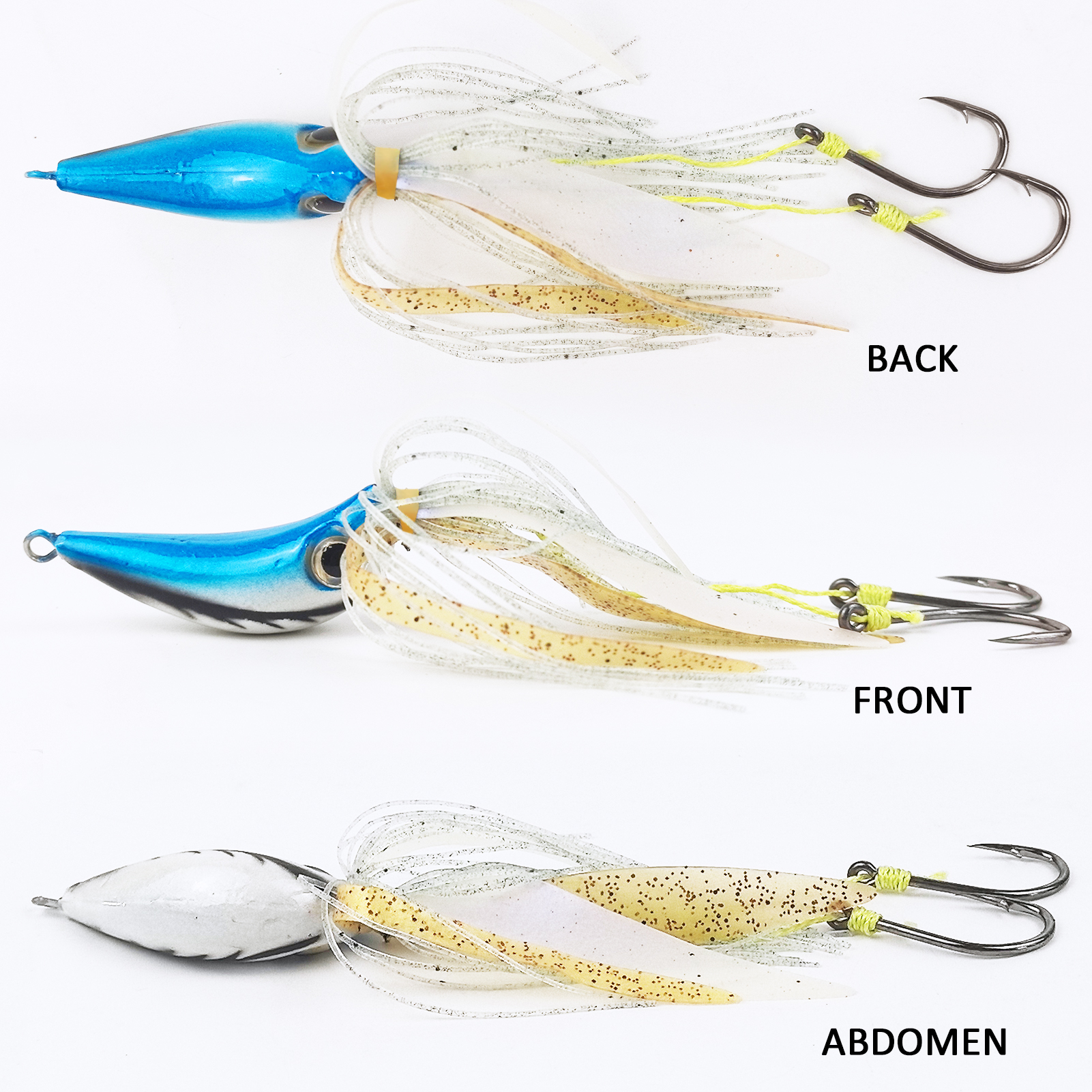 FREE FISHER 2pcs/Lot Lead Head Hook Iron Plate Jigs with Double-Hook,6.5cm 65g Sea Fishing Lures,Rubber Skirts Sinking Baits 